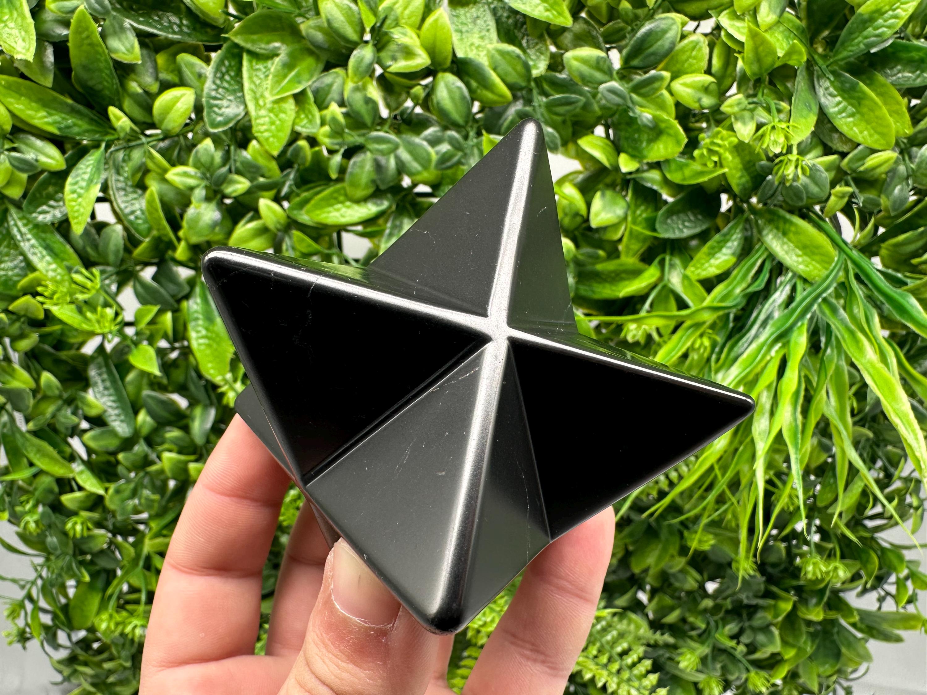 Polished Shungite Merkaba Star, Authentic Crystal, Reiki Healing