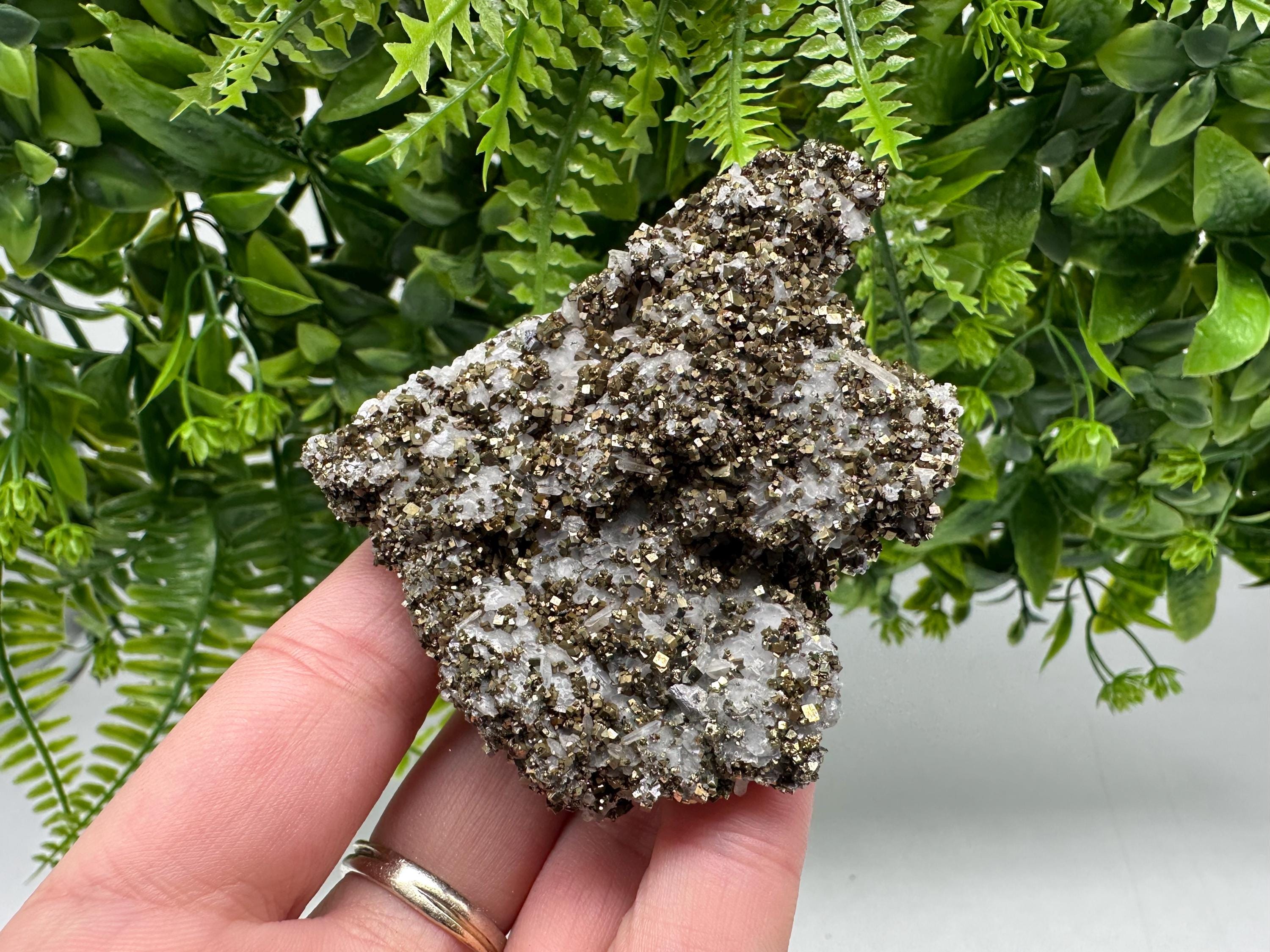 Pyrite on Quartz, Calcite Mineral Specimen, Borieva Mine, Bulgaria