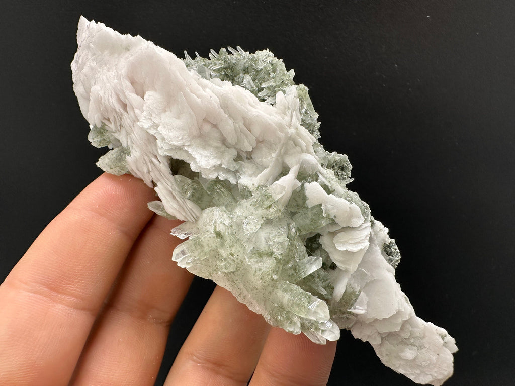 Calcite on Green Quartz: Borieva Mine Crystal Decor
