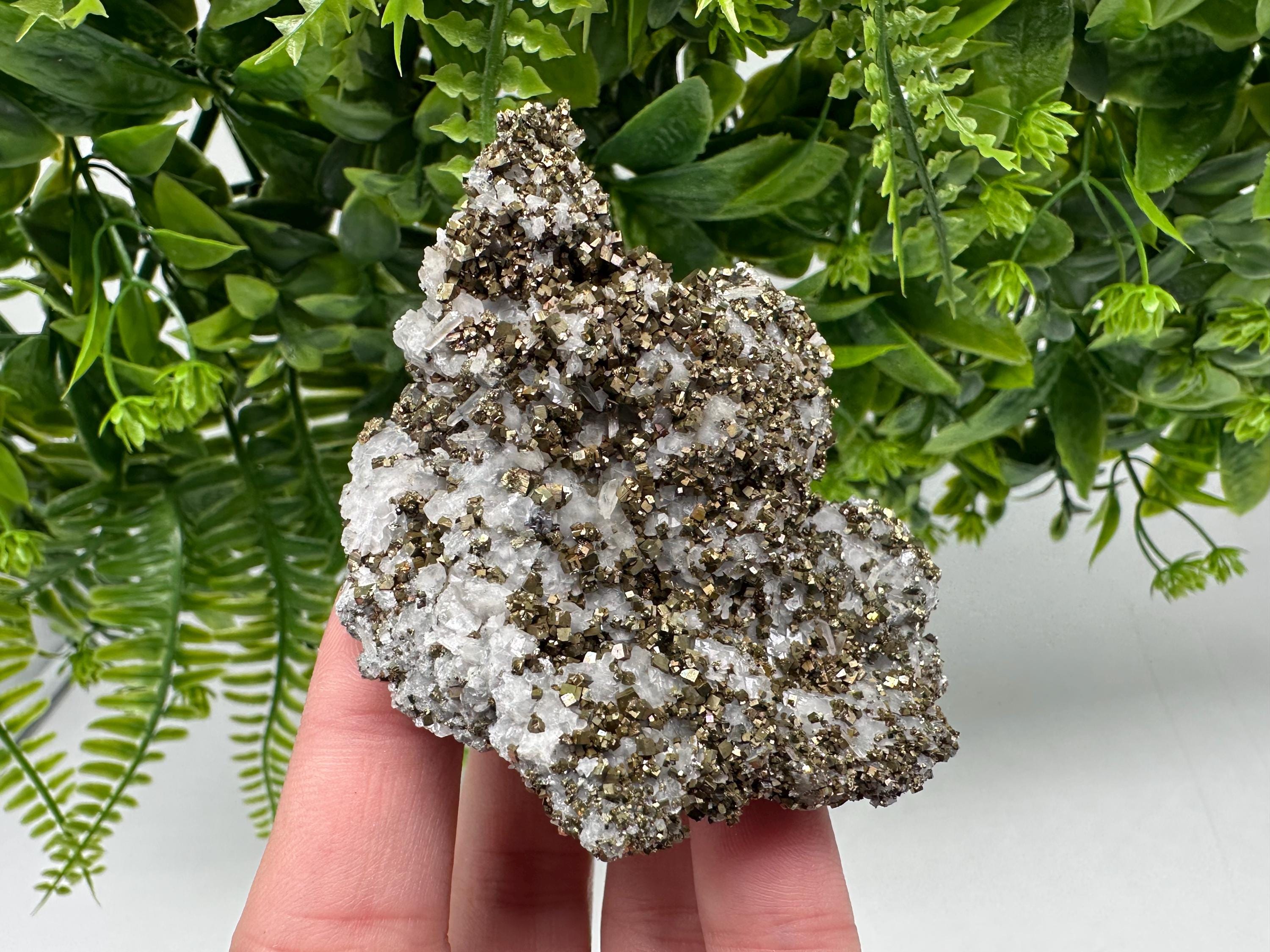 Pyrite on Quartz, Calcite Mineral Specimen, Borieva Mine, Bulgaria