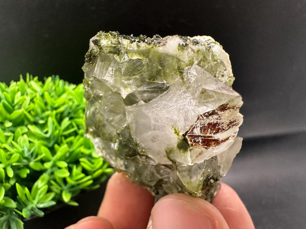 Rare Green Epidote with Quartz Crystals: Sparkly Rainbow Mineral Decor