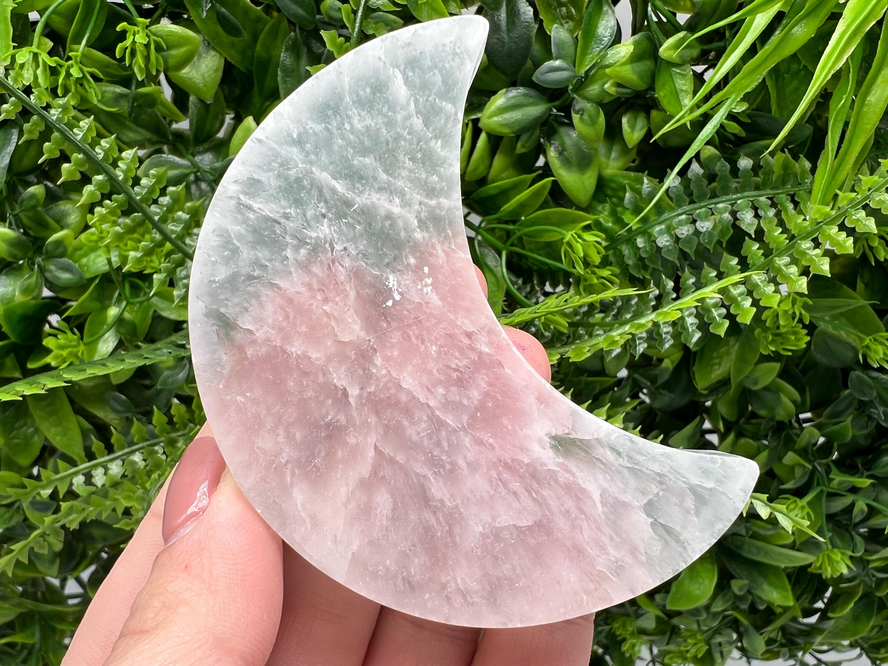 Polished Selenite Moon: Flat Crystal, Strong Energy (8/6cm)