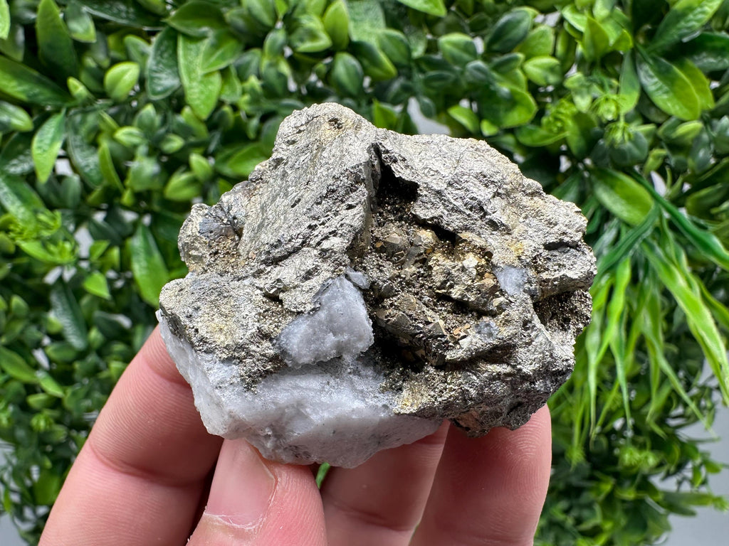 Chalcopyrite, Marcasite on Chalcedony: Androvo Mine Barite Cluster