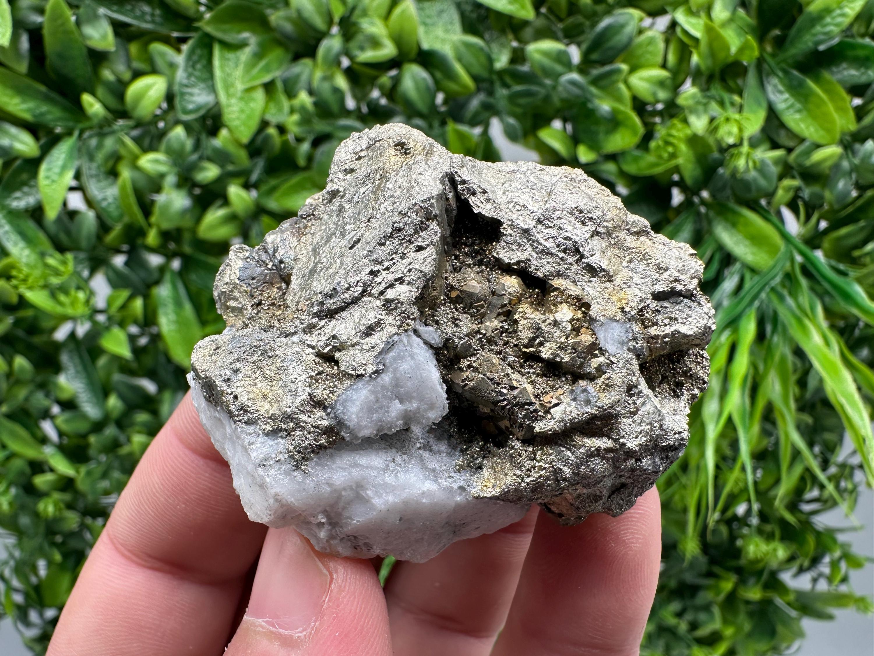 Chalcopyrite, Marcasite on Chalcedony: Androvo Mine Barite Cluster