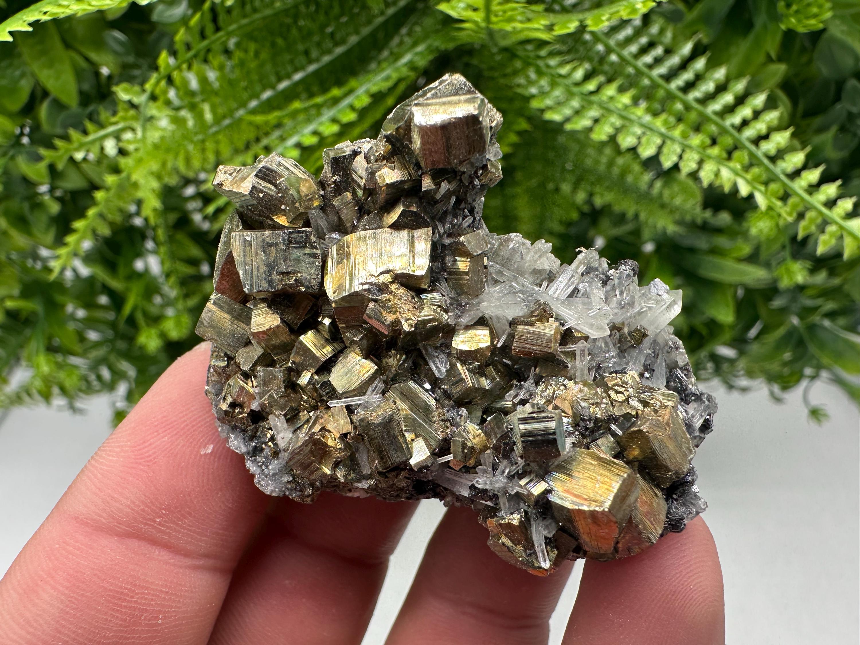 Rainbow Pyrite & Sphalerite on Quartz: Natural Crystal Decor
