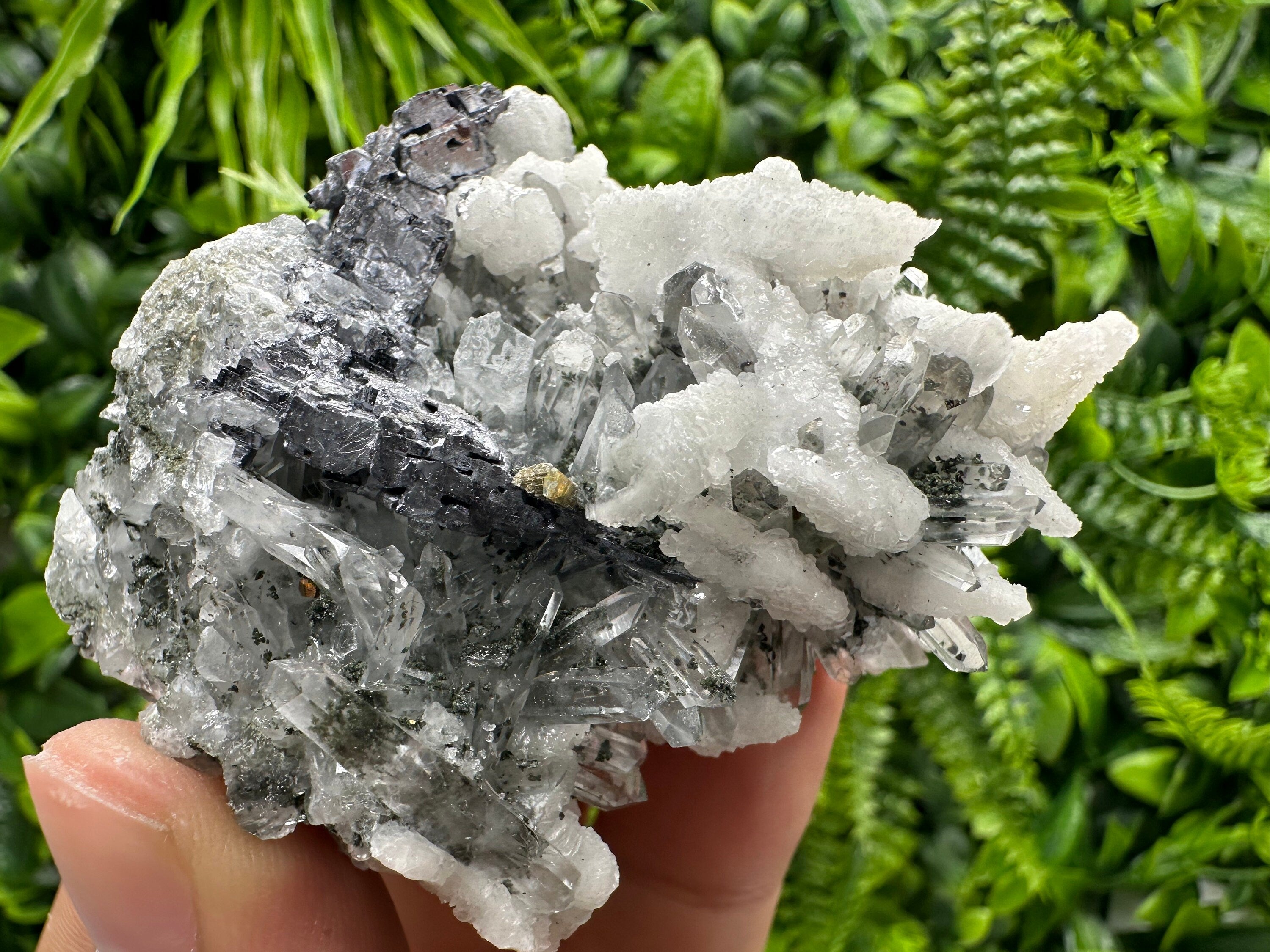 Galena Pyrite Calcite on Quartz: Borieva Madan Mineral
