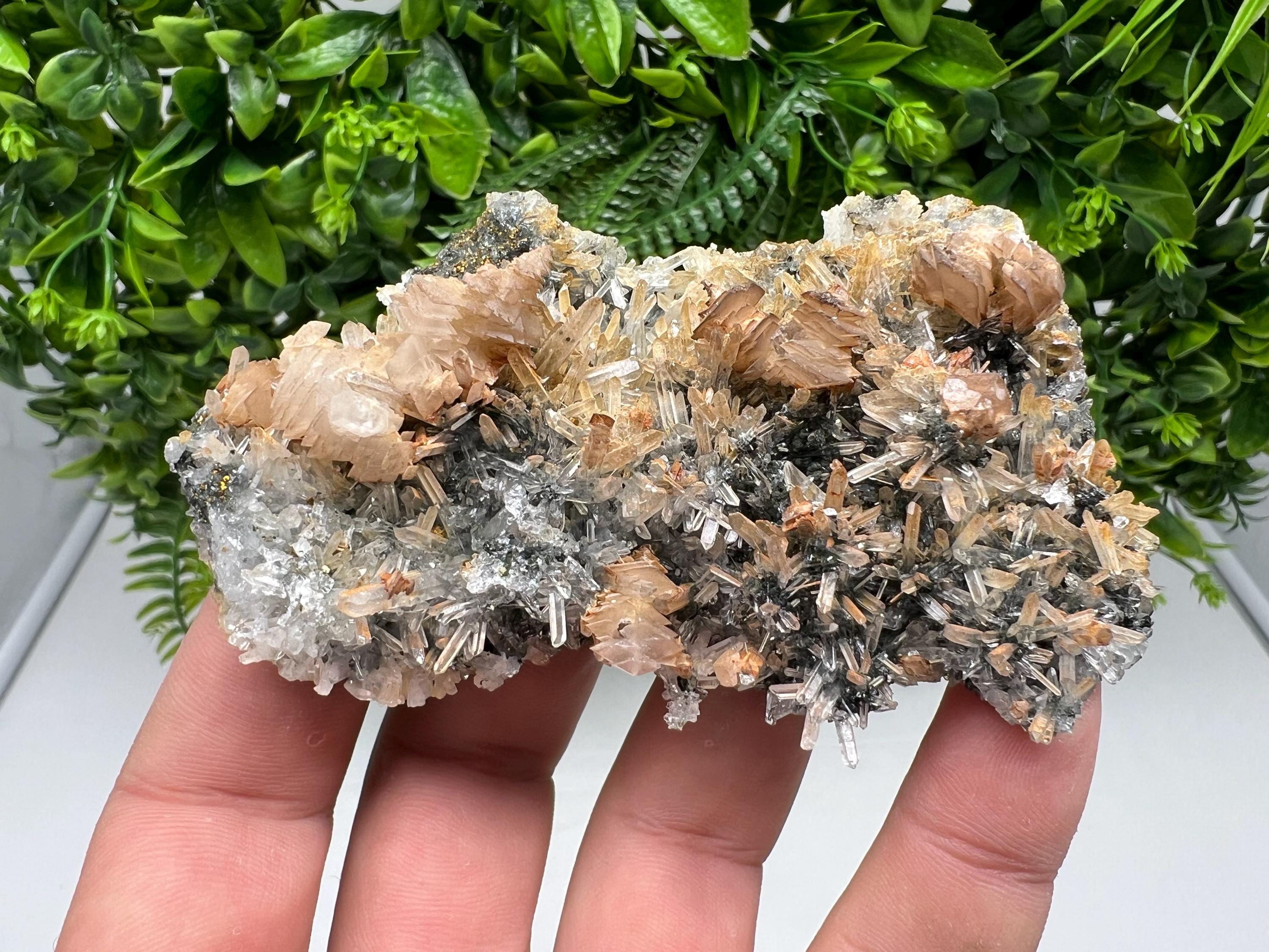 Wonderful Calcite on Quartz white Sphalerite, from Borieva mine,Bulgaria,natural,collection mineral specimen,Home decor crystal,gift,healing