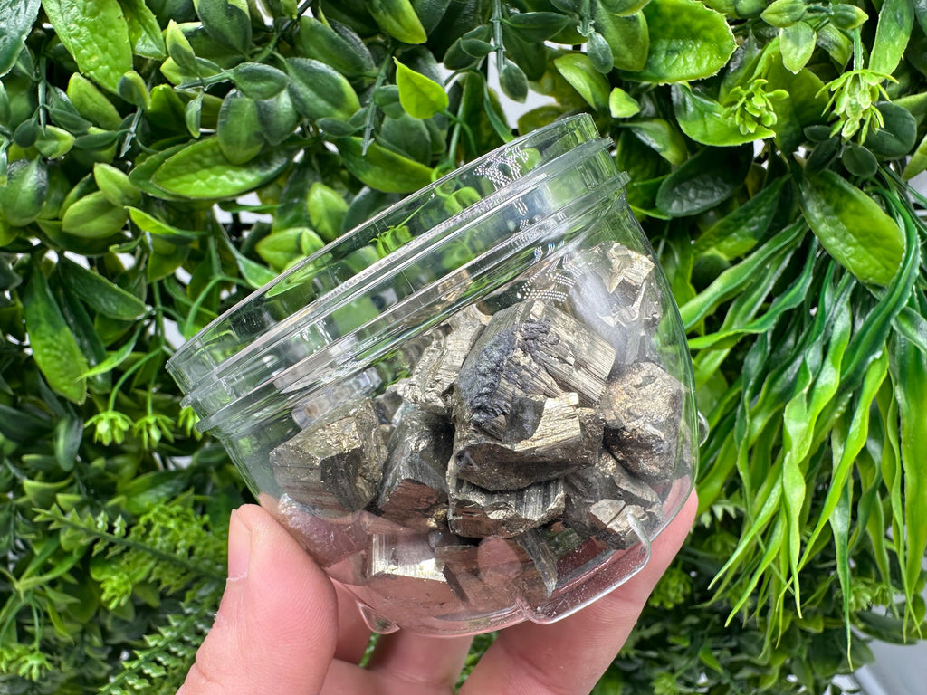 Golden Pyrite Cubes Box: Shiny Mineral Collection (500/520 grams)