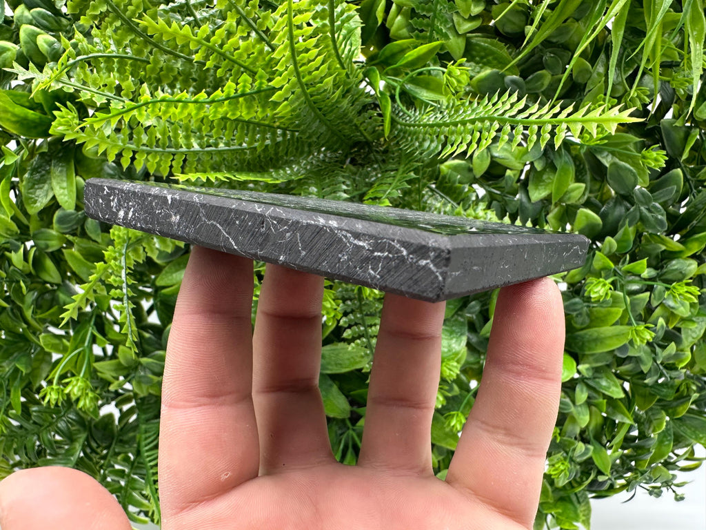 Shungite Plate, Flower of Life, Polished Stone from Russia
