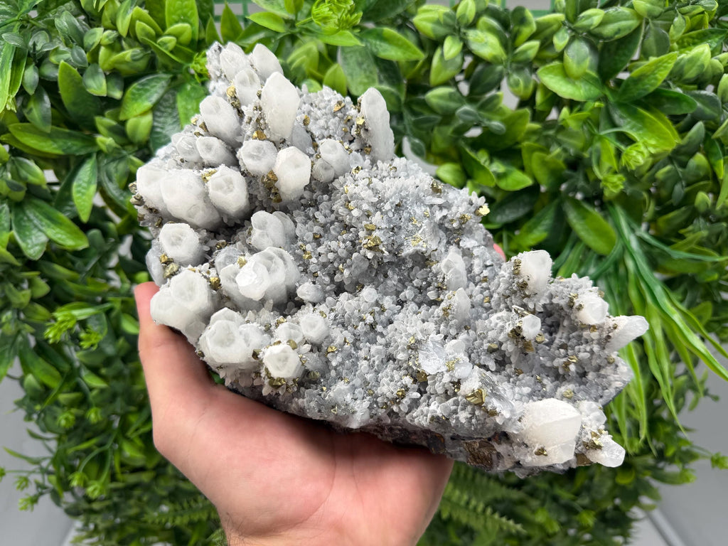 Chalcopyrite on Quartz Cluster, Krushev Dol Mine, Bulgaria, Mineral Specimen