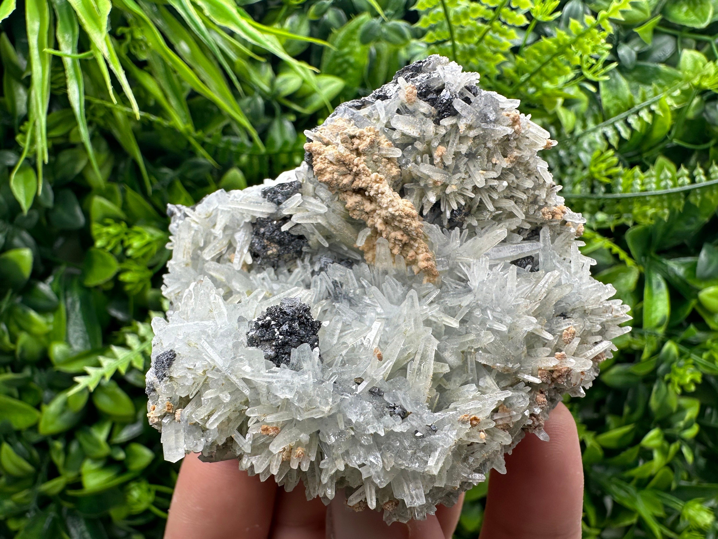 Sphalerite on Green Quartz, Bulgaria Mineral Specimen, Home Decor Stone