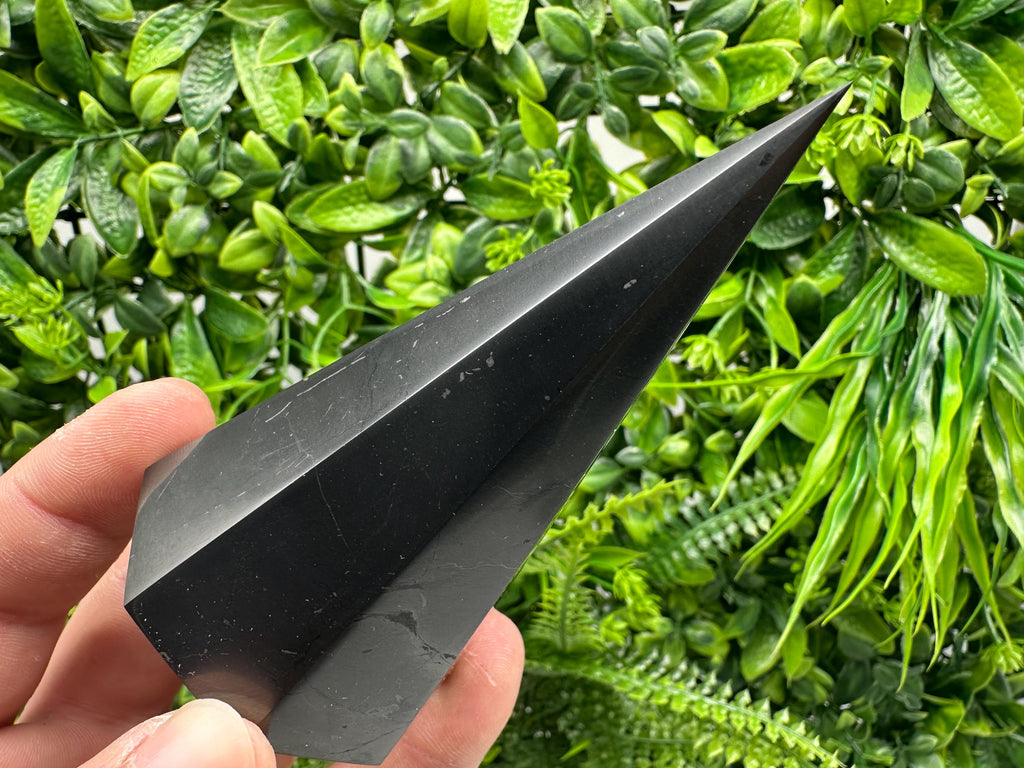 Shungite Pyramid Tower: EMF Protection, Healing Crystal (10cm)