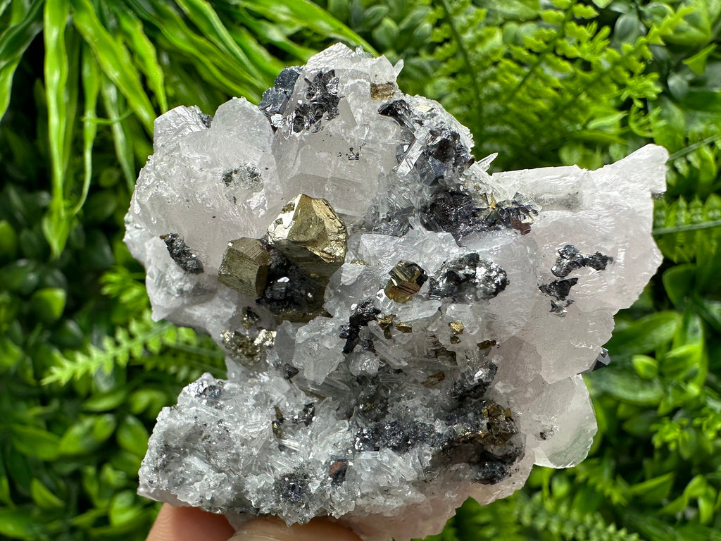 Calcite, Galena, Sphalerite, and Pyrite Cluster from Borieva Mine, Bulgaria