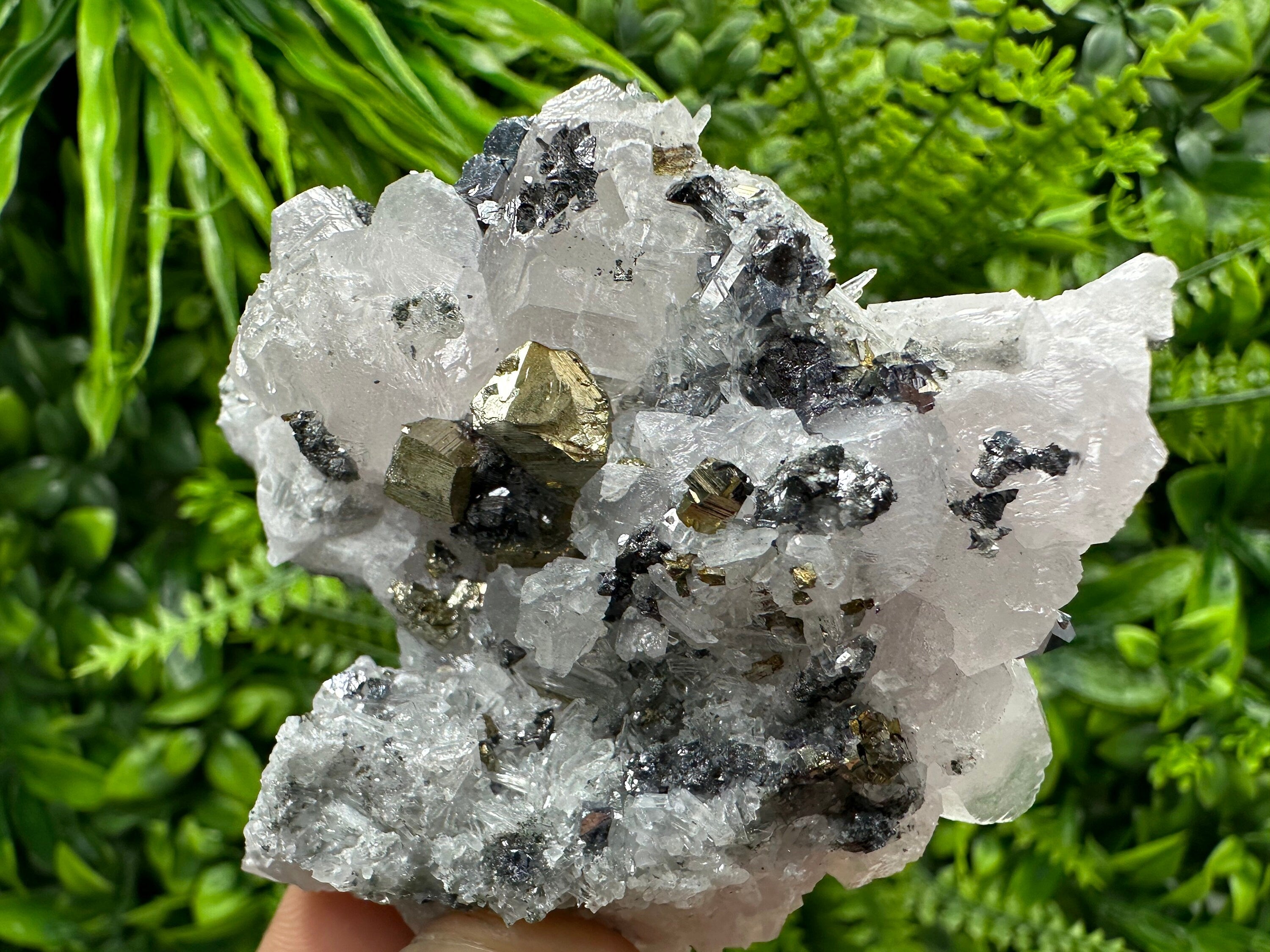 Calcite, Galena, Sphalerite, and Pyrite Cluster from Borieva Mine, Bulgaria