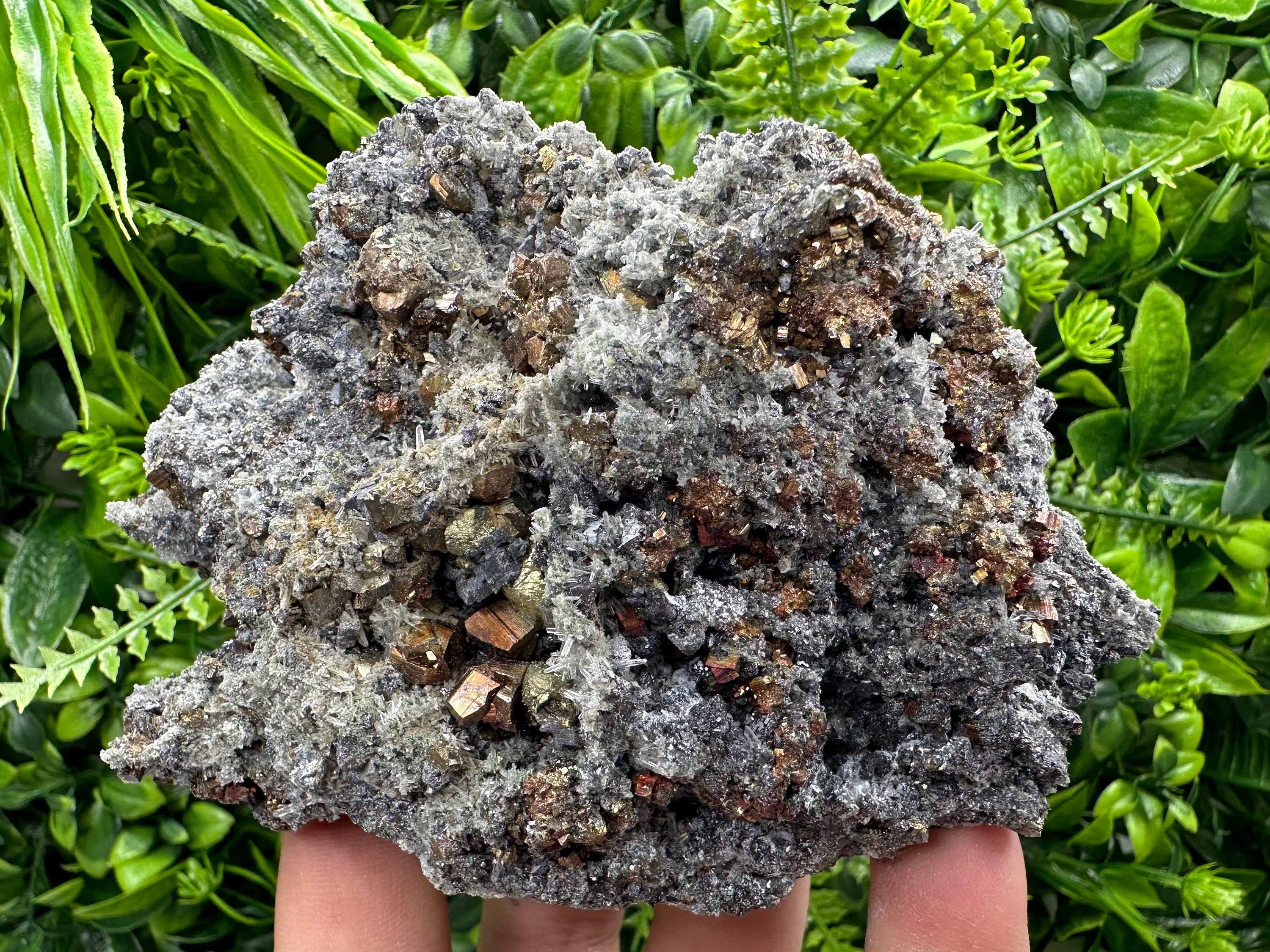 Rainbow Pyrite on Quartz with Oxide, Borieva Bulgaria Mineral Specimen
