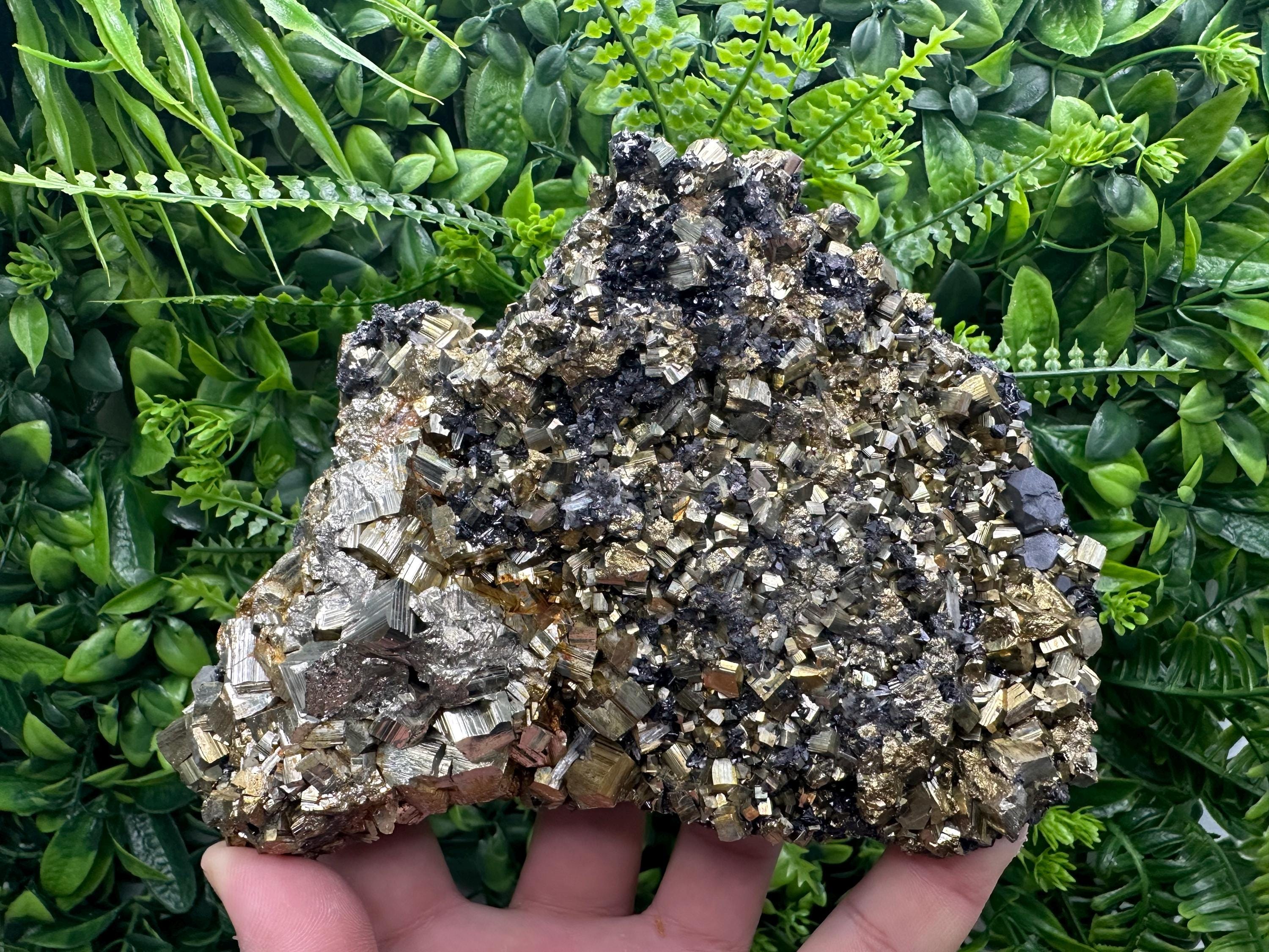 Rainbow Pyrite Cluster on Sphalerite, Borieva Mine Mineral Specimen
