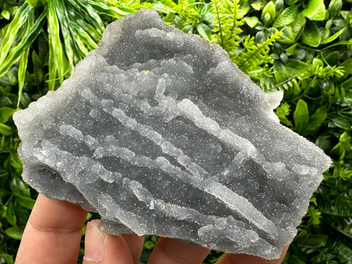 Blue Chalcedony Quartz with Chlorite Inclusions: Home Decor Crystal