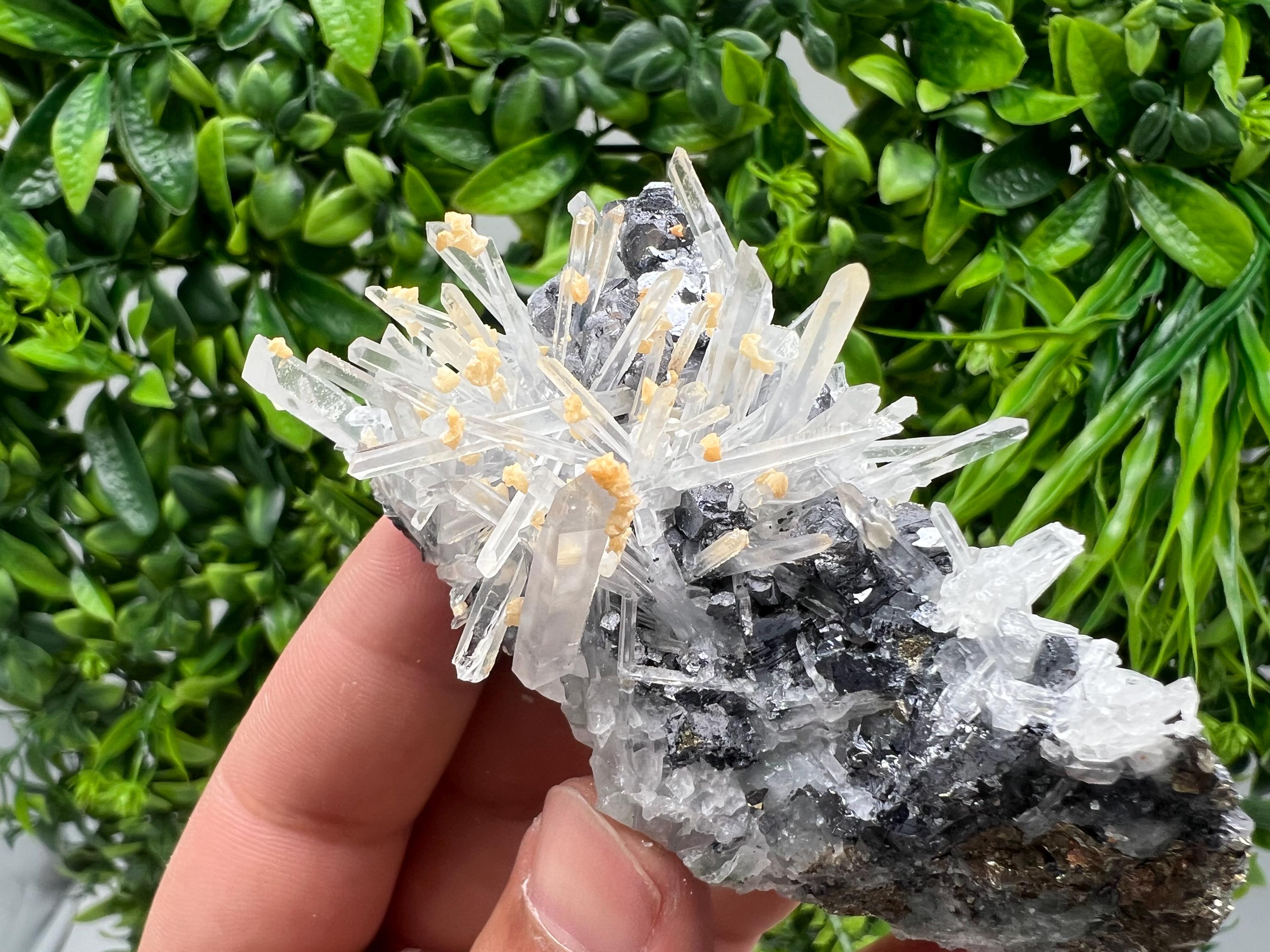 Galena Spinel Law on Quartz with Siderite, Krushev Dol, Bulgaria