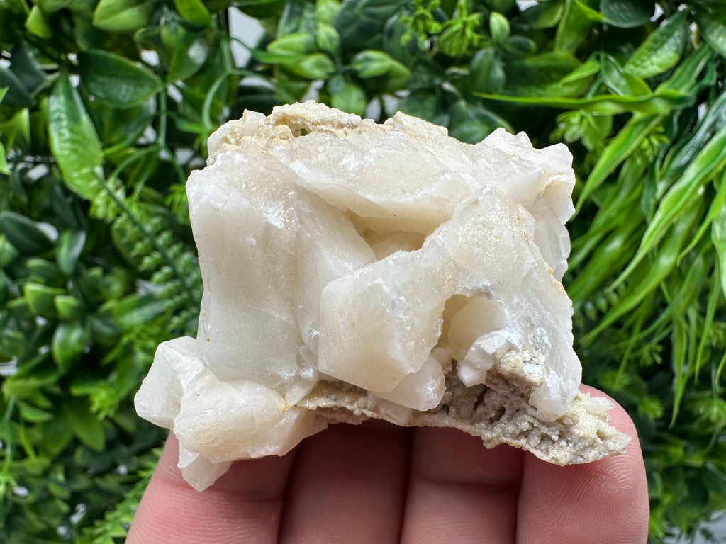 Calcite on Green Quartz: Djurcovo Mine, Bulgaria Crystal