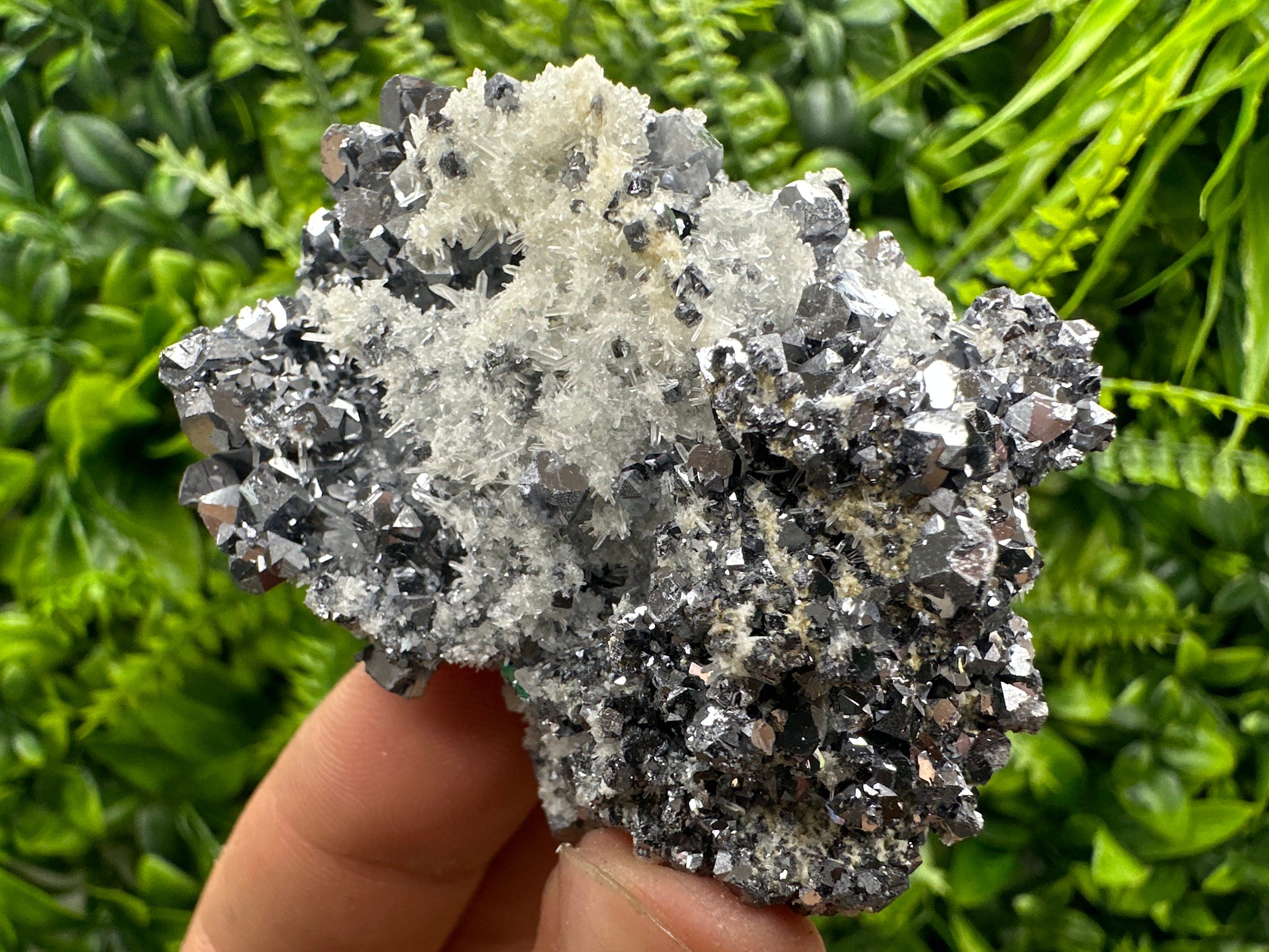 Shiny Galena on Quartz: Natural Crystal Mineral Decor