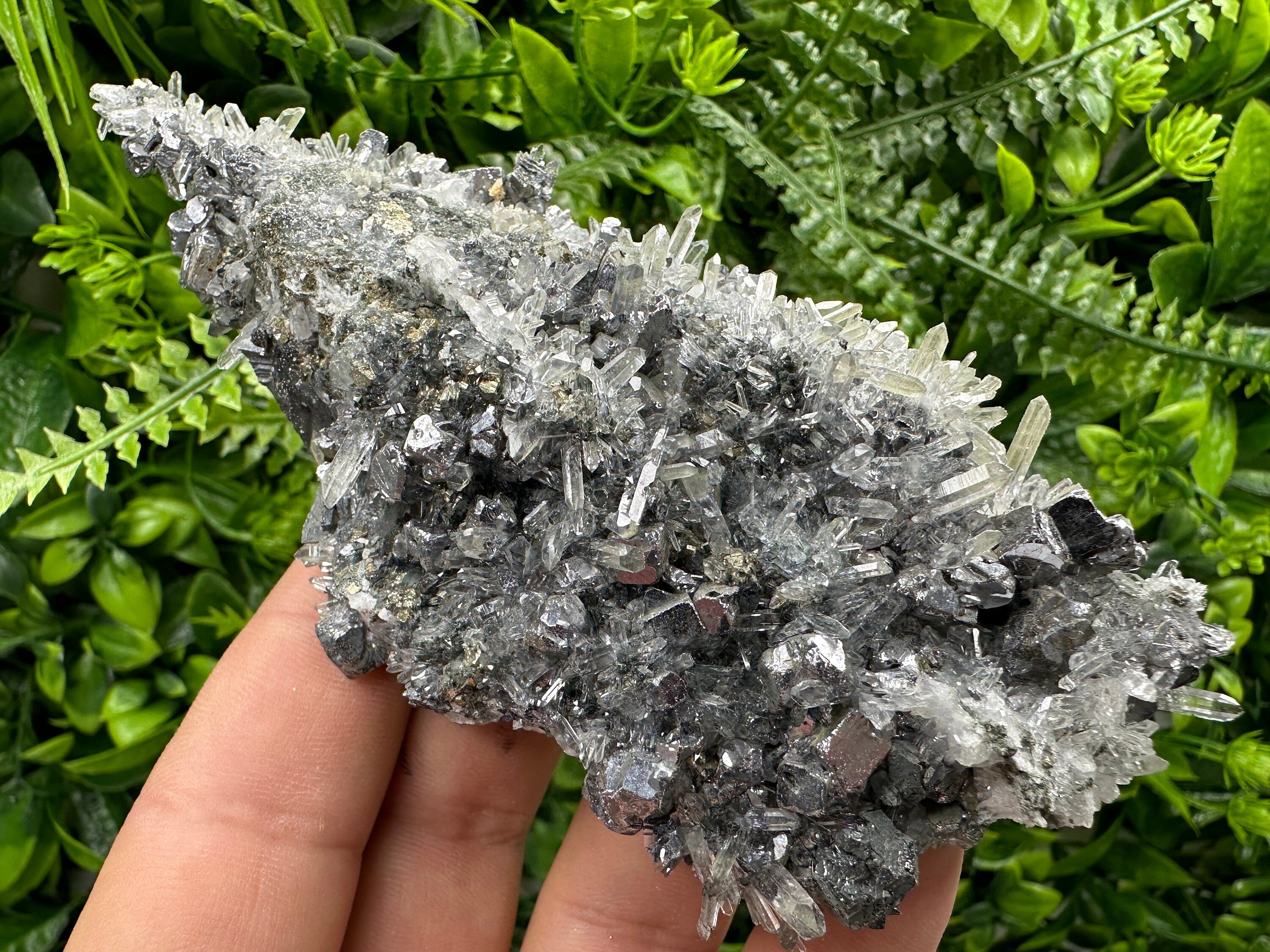 Galena on Quartz with Pyrite: Natural Crystal Home Decor Stone