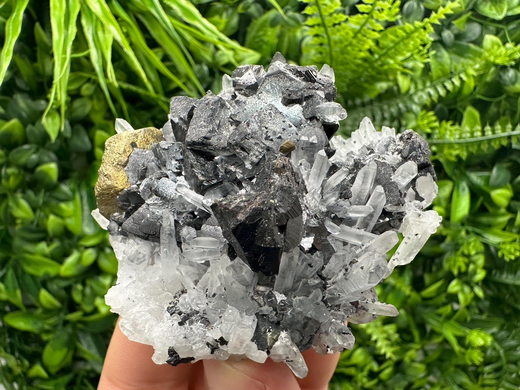 Chalcopyrite, Galena, Sphalerite on Quartz: Bulgaria Mineral Souvenir