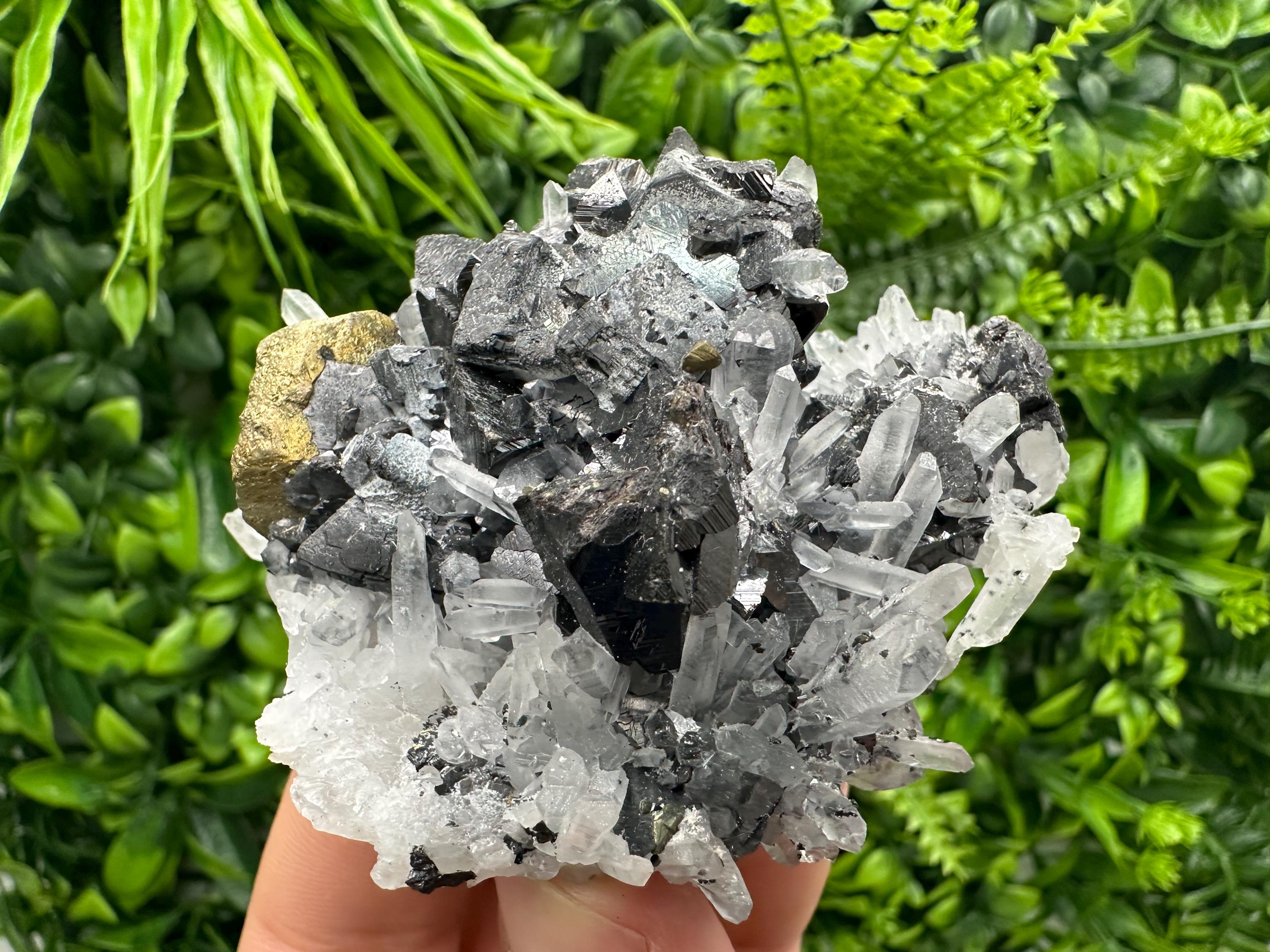 Chalcopyrite, Galena, Sphalerite on Quartz: Bulgaria Mineral Souvenir
