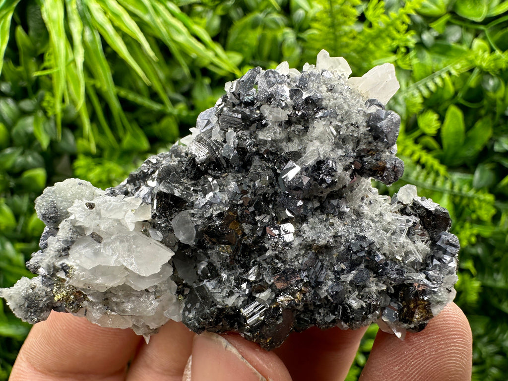 Shiny Galena, Sphalerite, Calcite on Quartz, Bulgaria Mineral Specimen
