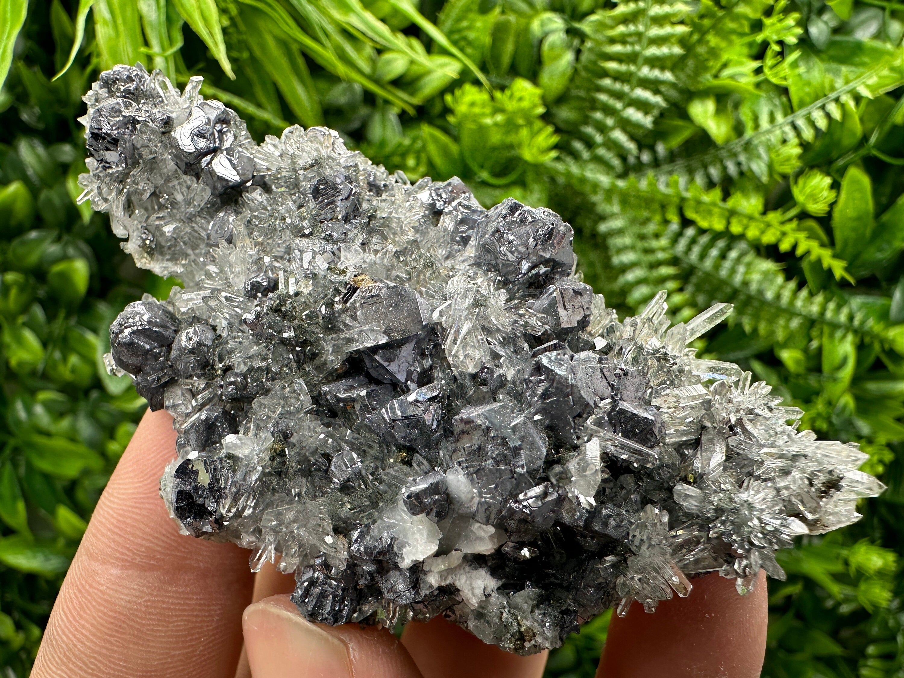 Galena Sphalerite on Quartz Crystal, Bulgaria Mineral Specimen