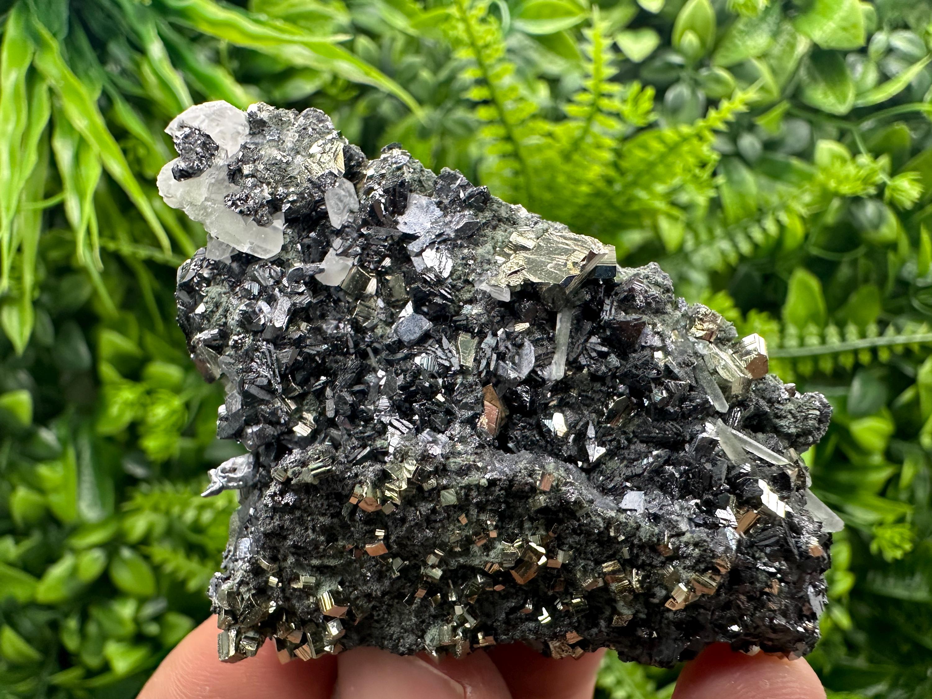 Sphalerite on Quartz with Pyrite, Borieva Mine Mineral Specimen