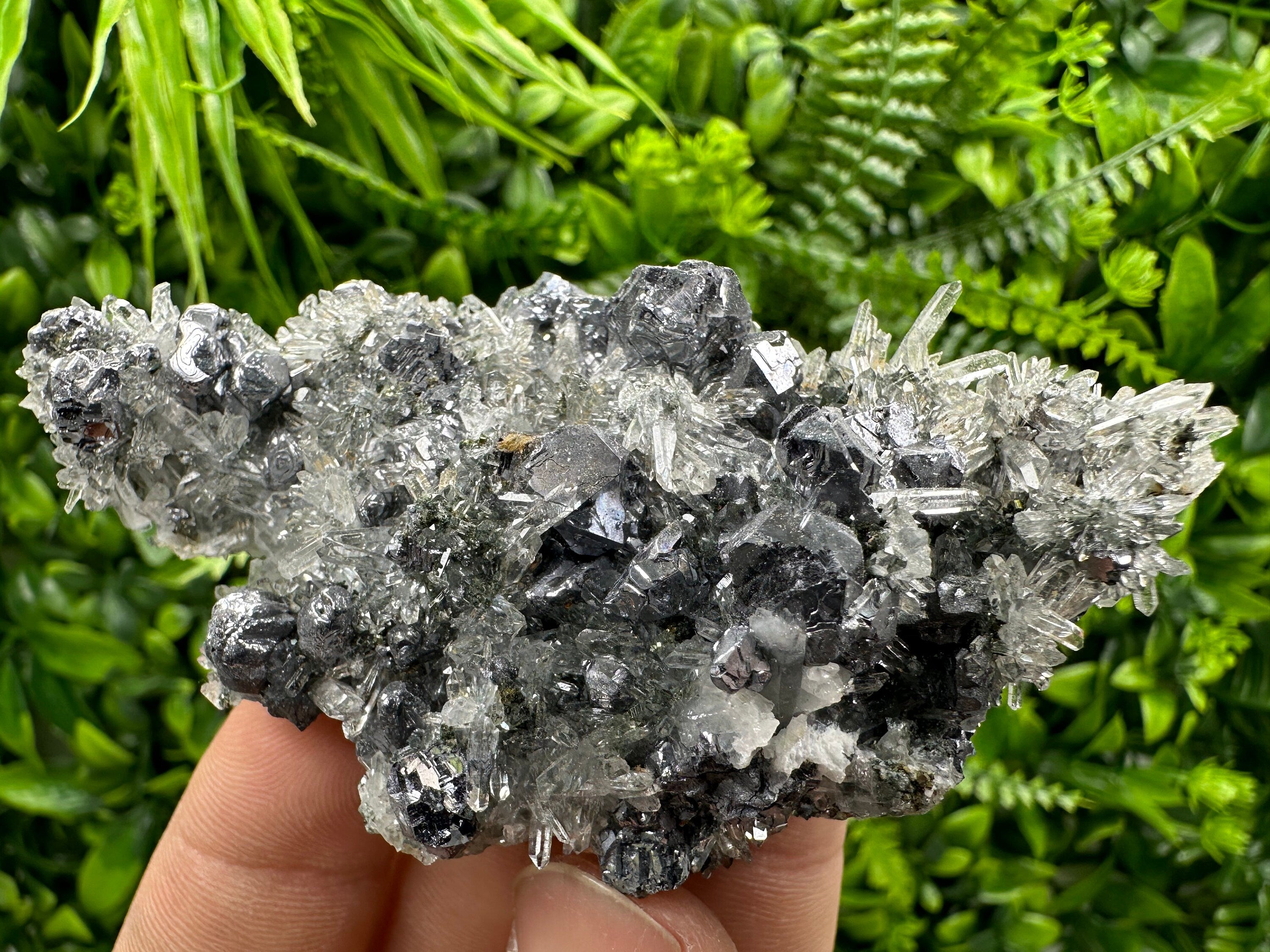 Galena Sphalerite on Quartz Crystal, Bulgaria Mineral Specimen