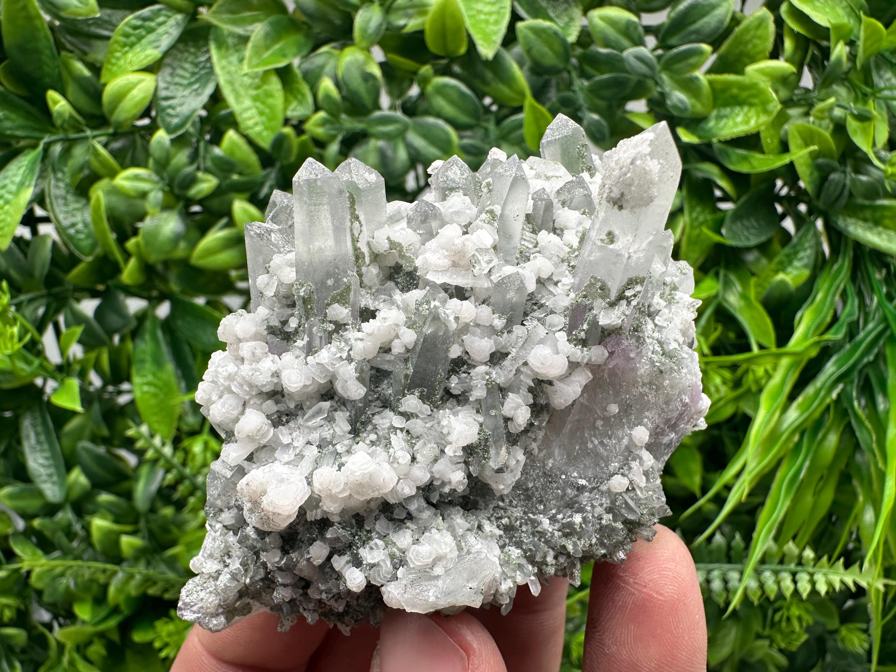 Calcite on Quartz with Amethyst and Chlorite, Bulgaria Mineral Specimen
