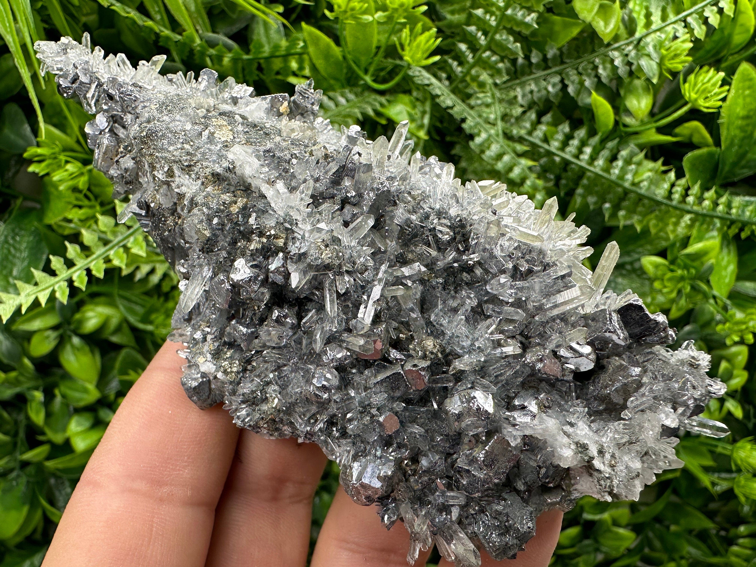 Galena on Quartz with Pyrite: Natural Crystal Home Decor Stone