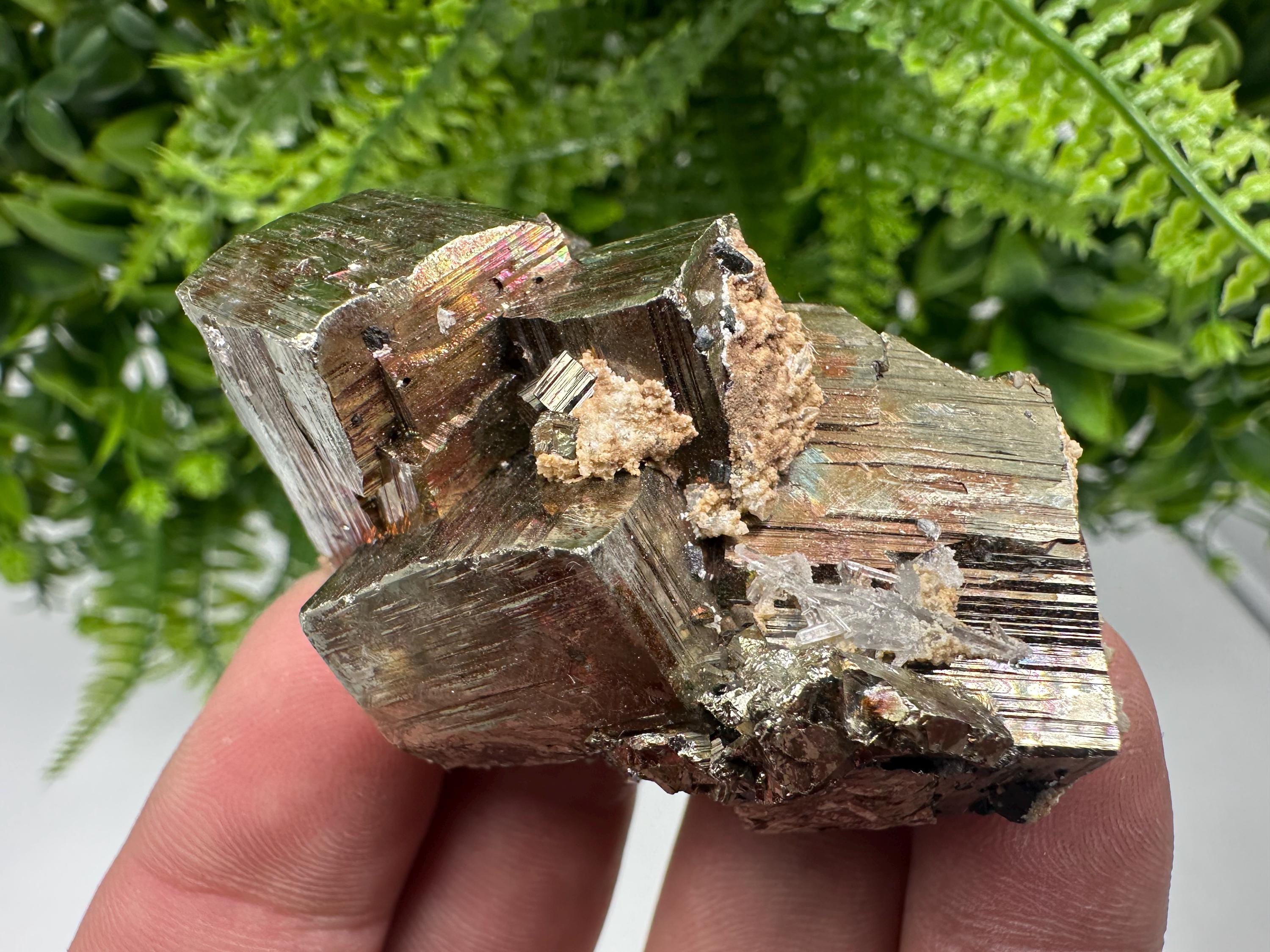 Rainbow Pyrite with Calcite, Natural Crystal Mineral Decor