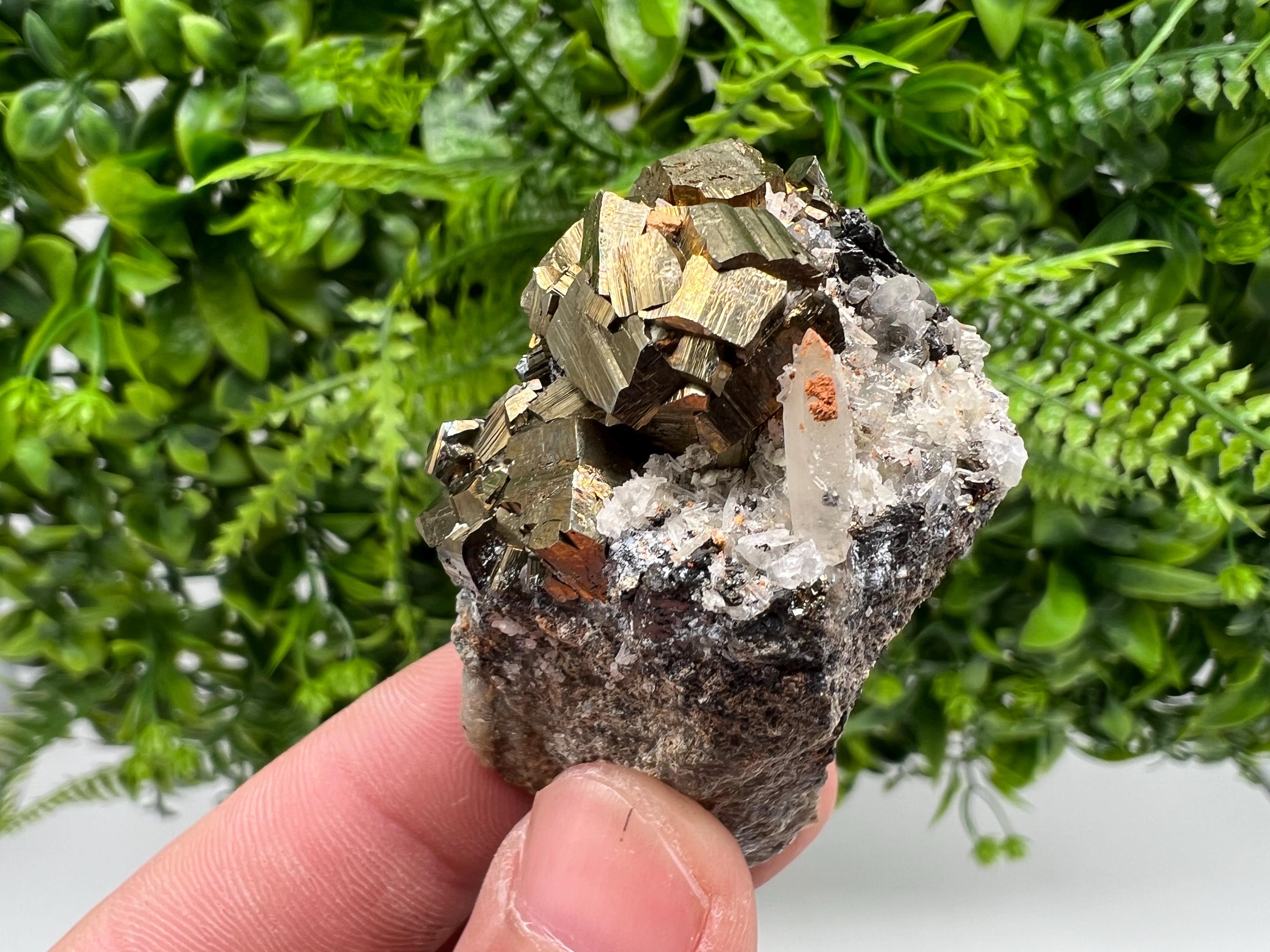 Wonderful Pyrite whit Hematite on Sphalerite,Quartz,from 9 th September mine,Bulgaria,natural,collectible specimen,collection minerals,gift