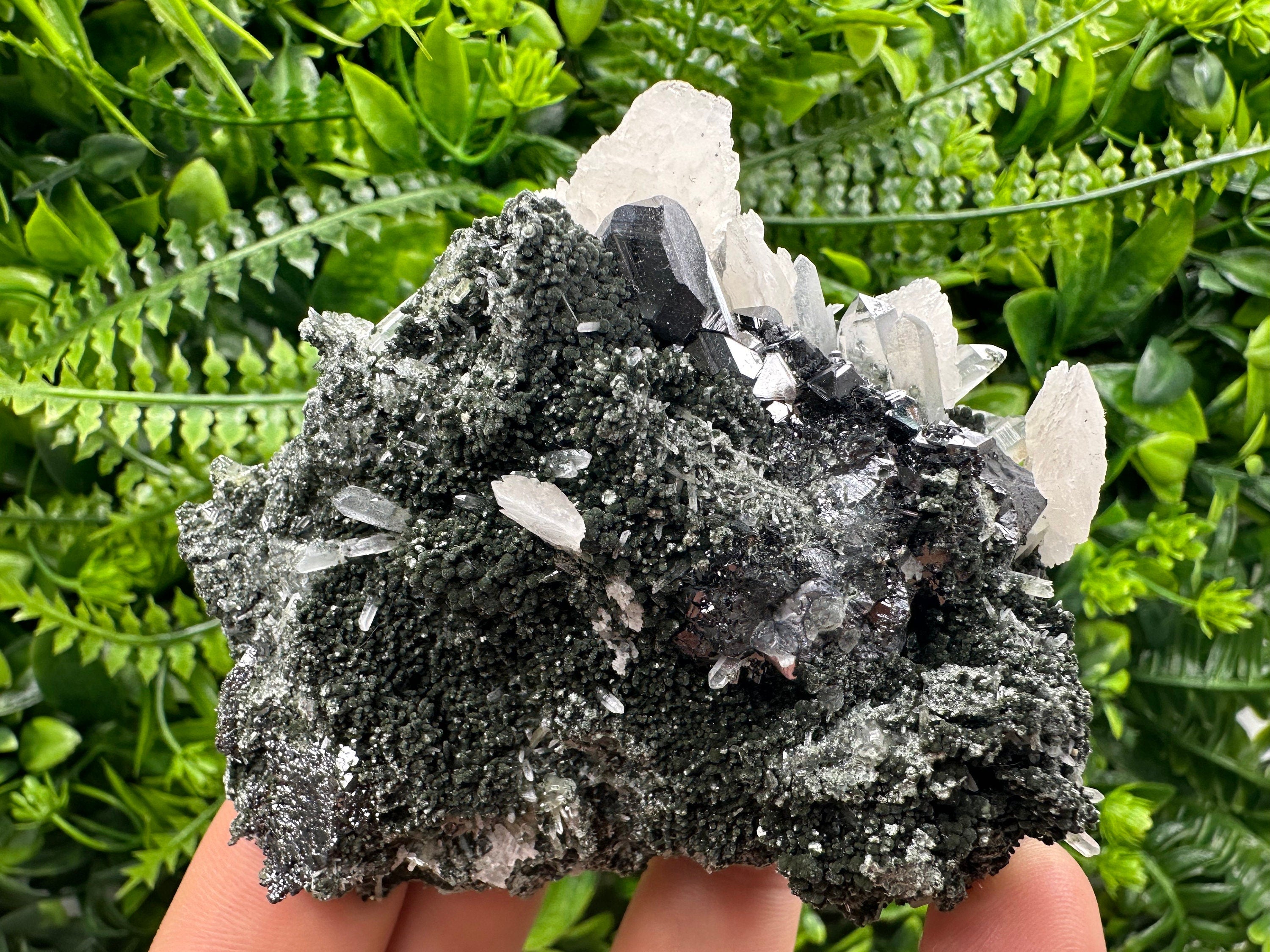 Sphalerite on Quartz: Natural Mineral Specimen, Home Decor Stone