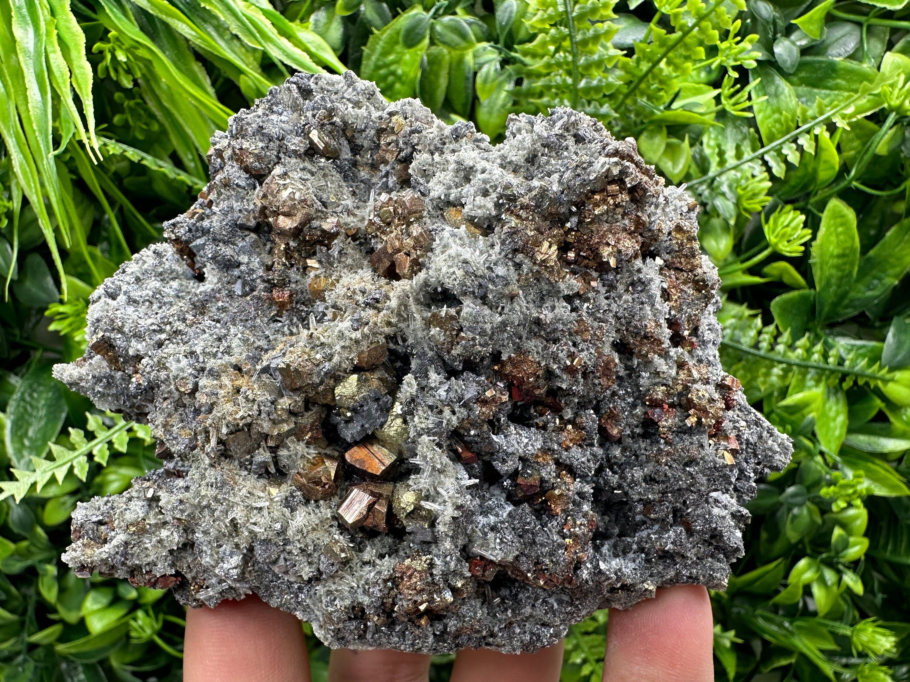 Rainbow Pyrite on Quartz with Oxide, Borieva Bulgaria Mineral Specimen