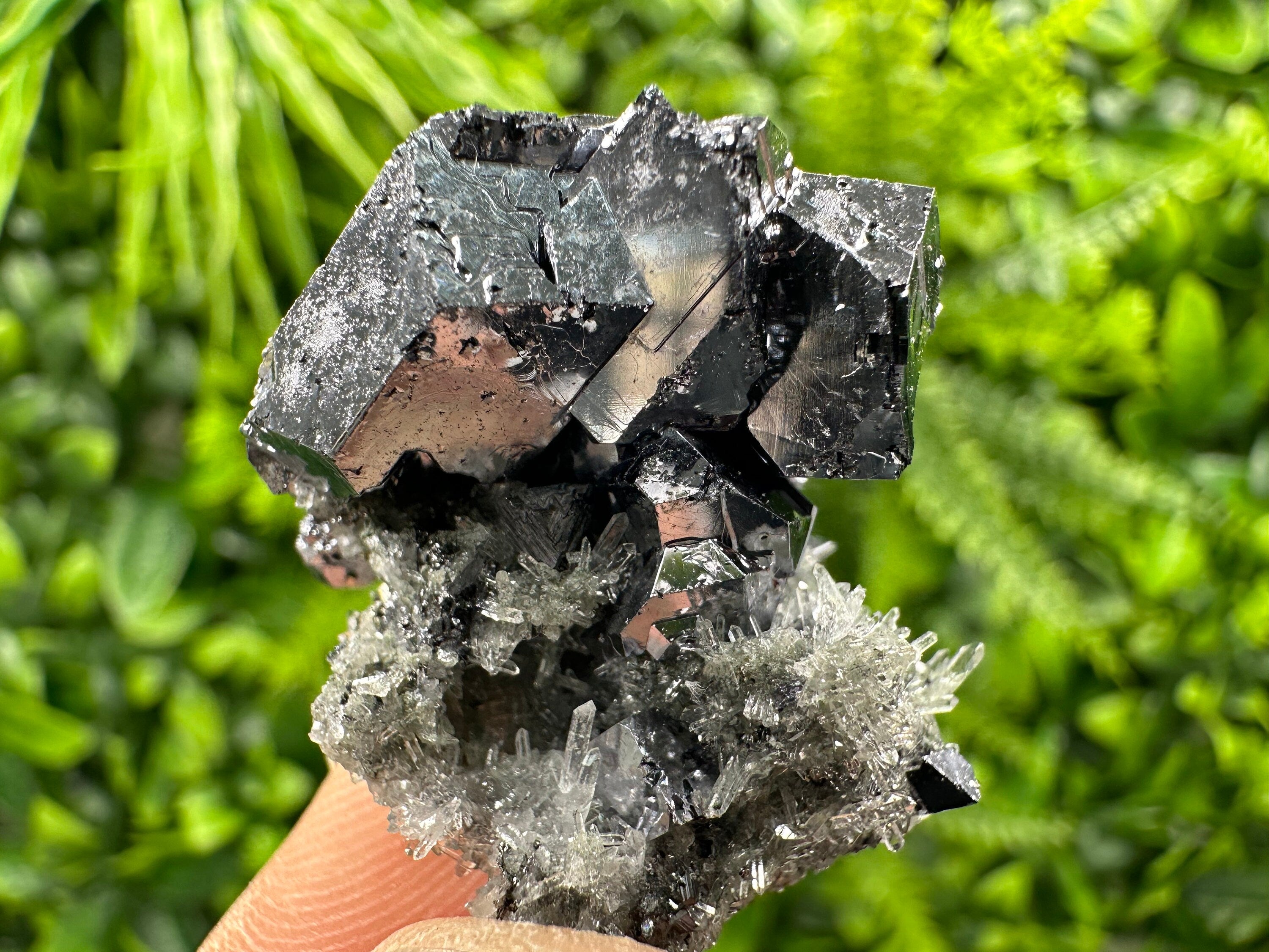 Galena on Needle Quartz, Borieva Mine Crystal