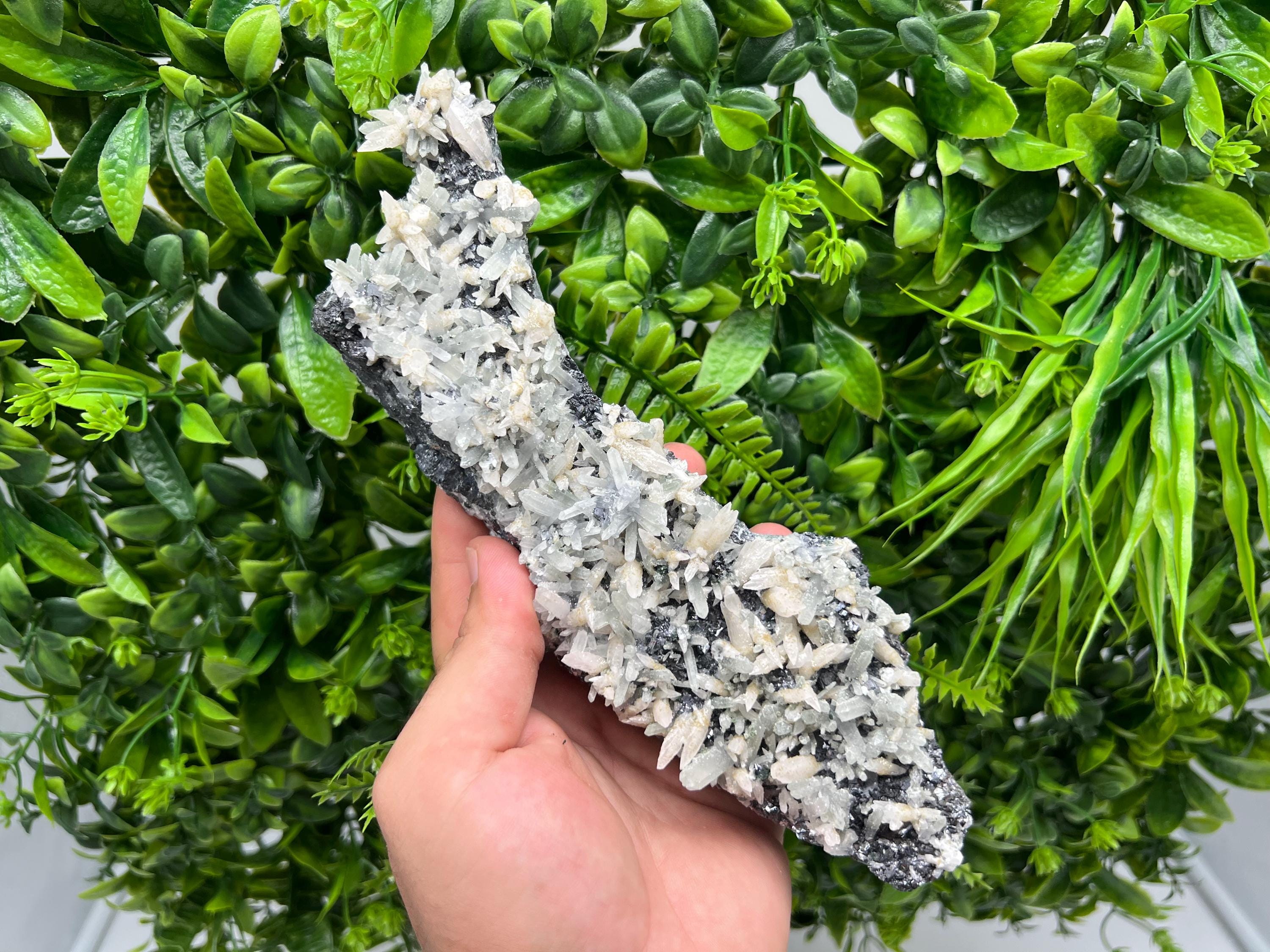 Calcite on Green Quartz: Djurcovo Mine, Bulgaria Healing Crystal