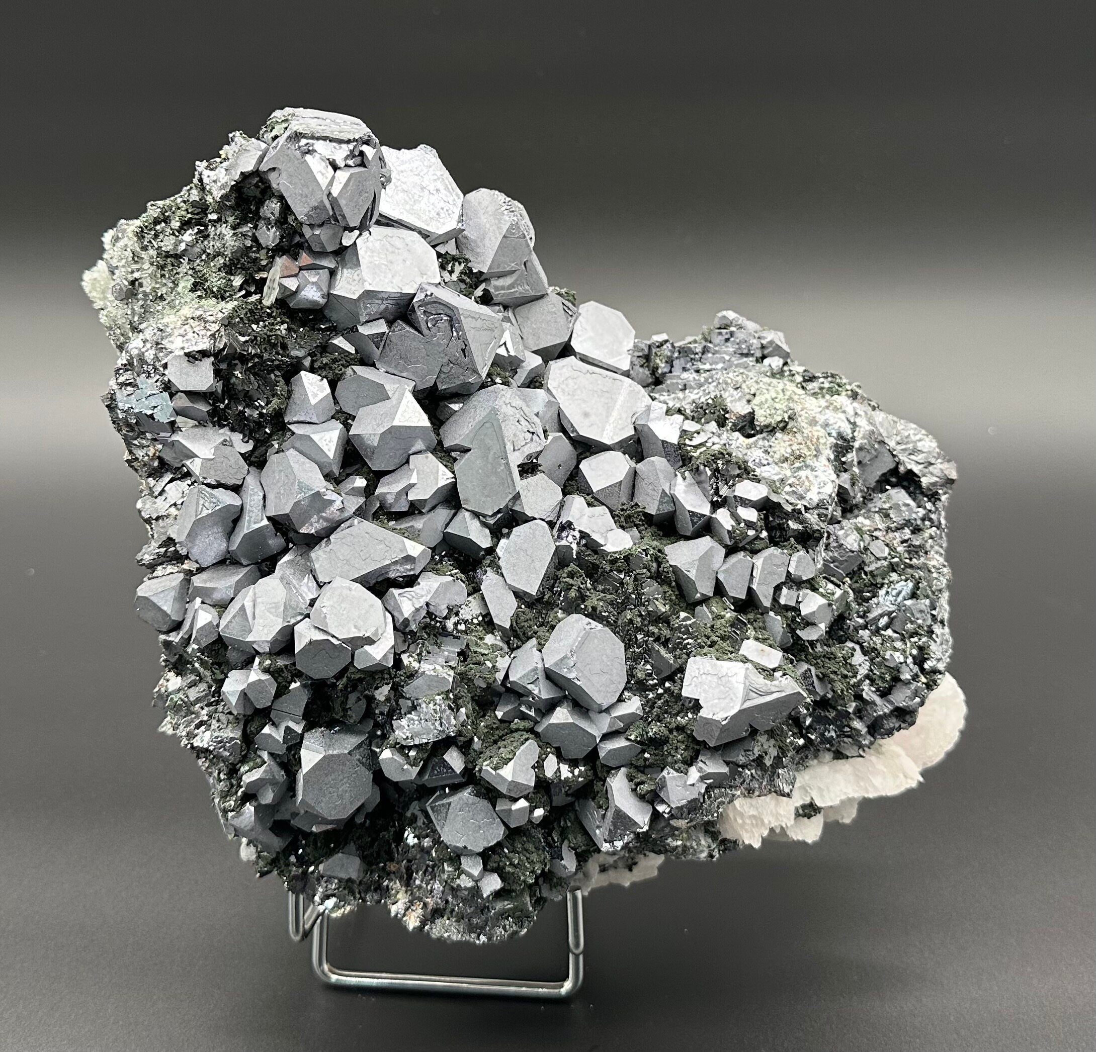 Skeletal Galena on Quartz with Chlorite, Borieva Mine Bulgaria