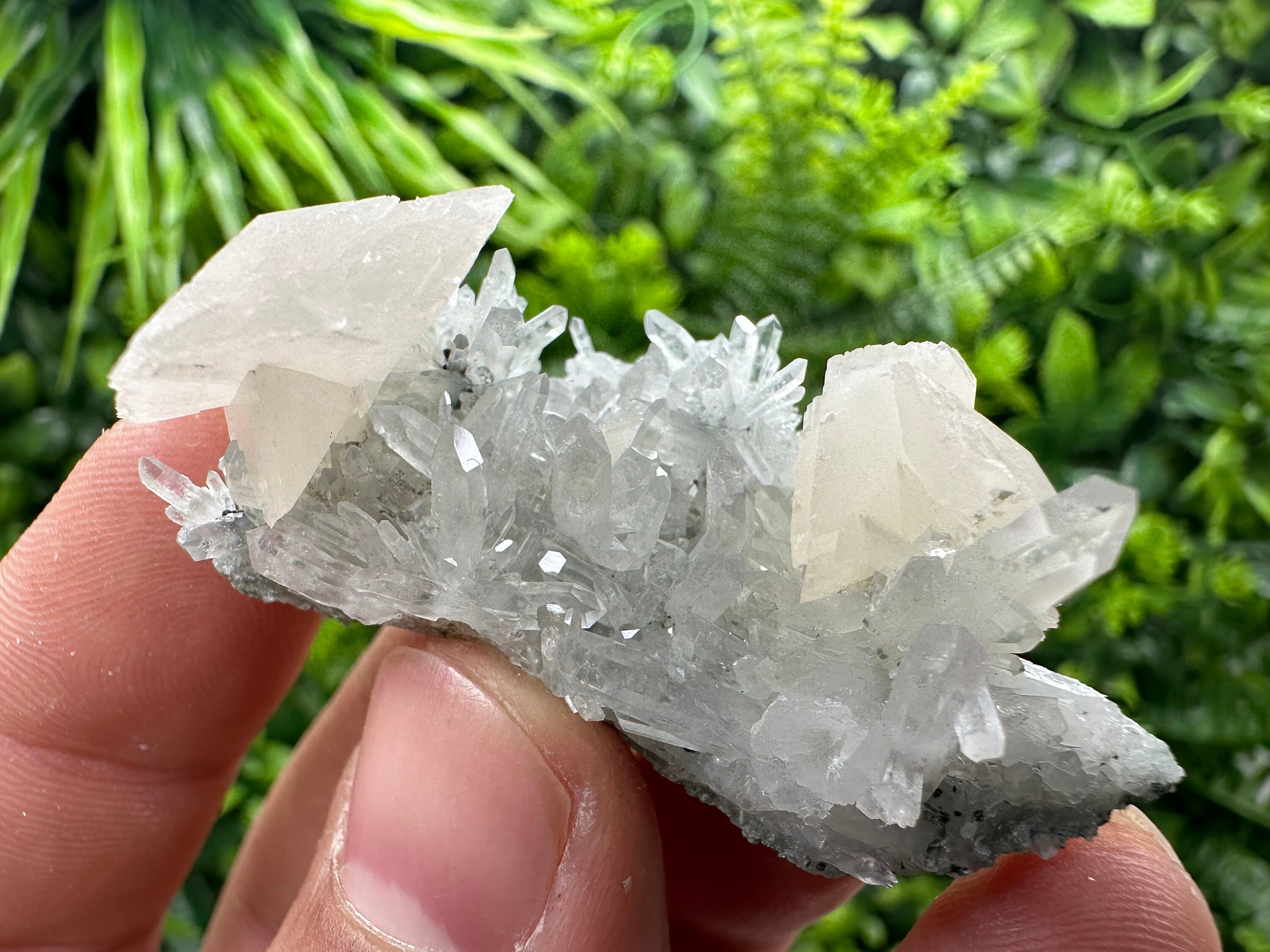 Calcite on Quartz Crystal: Borieva Mine, Bulgaria