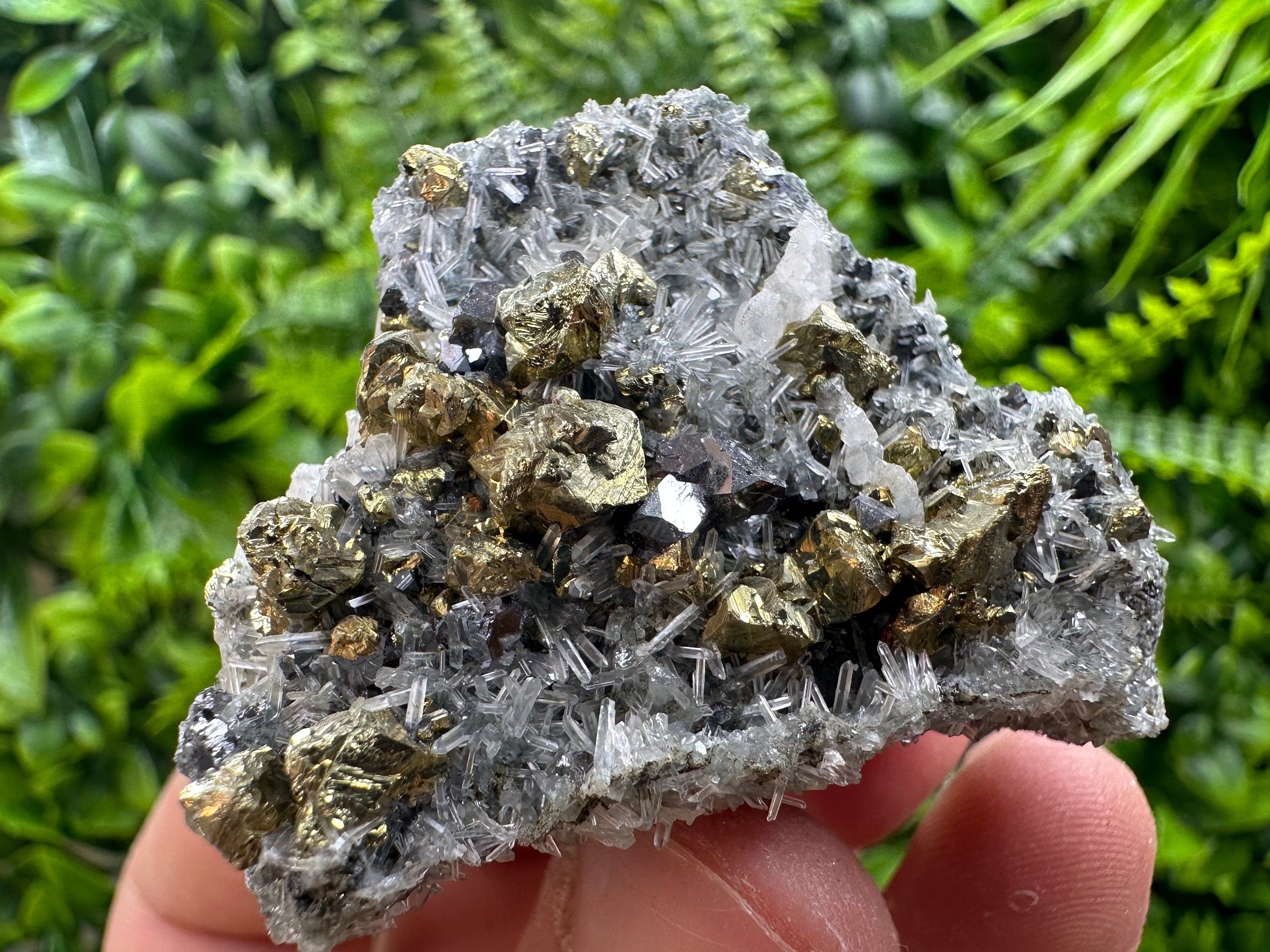 Chalcopyrite, Galena & Calcite on Quartz: Borieva Mine Mineral Specimen