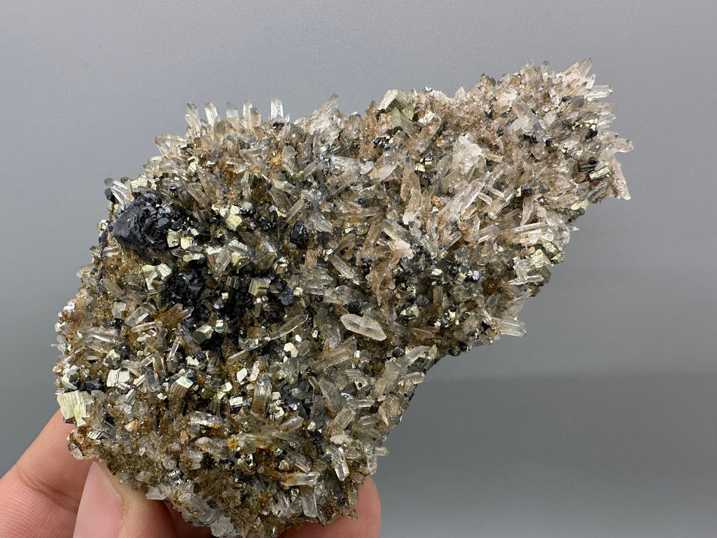 Sphalerite Pyrite on Quartz with Iron Oxide, Bulgaria Mineral Specimen