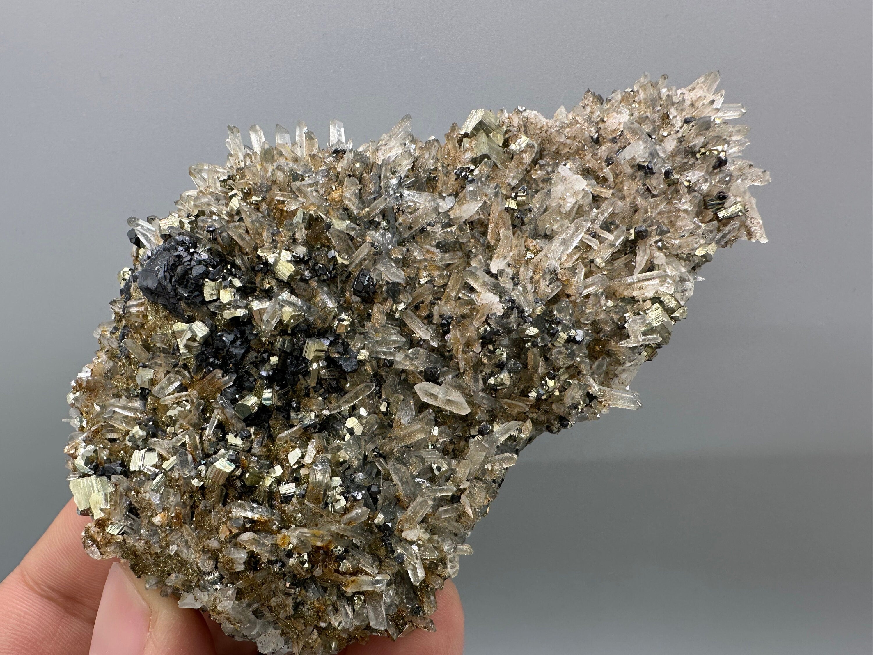 Sphalerite Pyrite on Quartz with Iron Oxide, Bulgaria Mineral Specimen