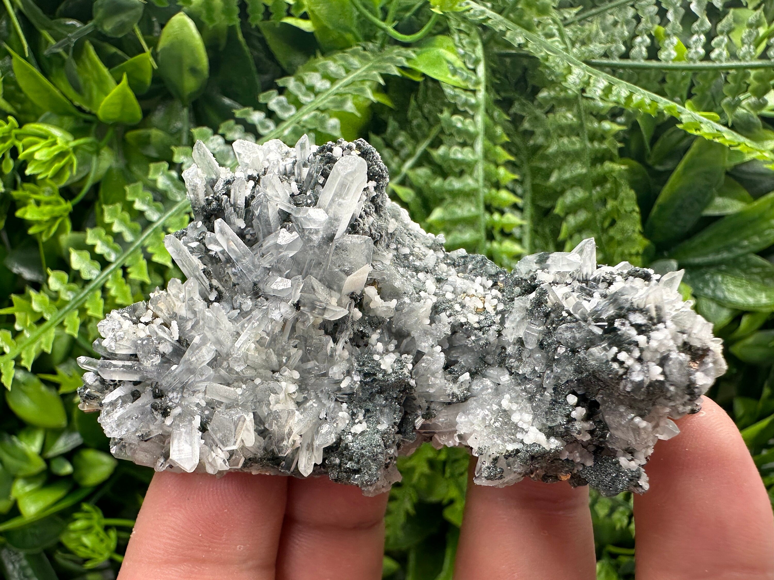 Quartz with Calcite and Chlorite: Borieva Mine Crystal Souvenir