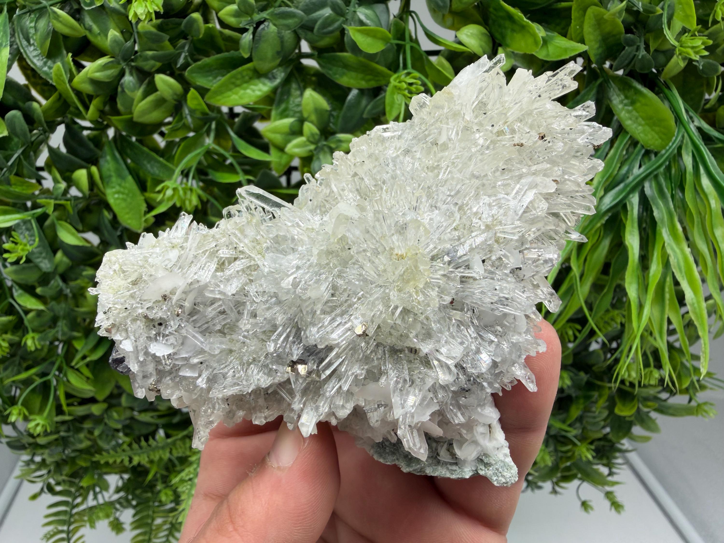 Pyrite on Quartz with Calcite, Borieva Mine Crystal Specimen