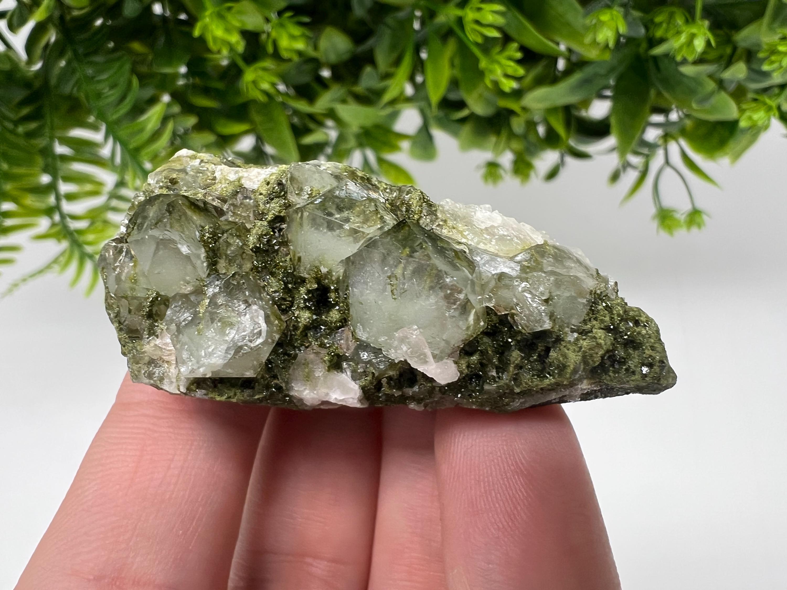 Rare Green Epidote with Quartz Crystal Cluster, Eastern Anatolia