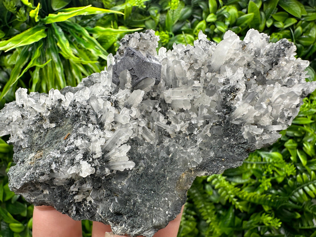 Galena on Quartz Specimen with Calcite, Madan Bulgaria