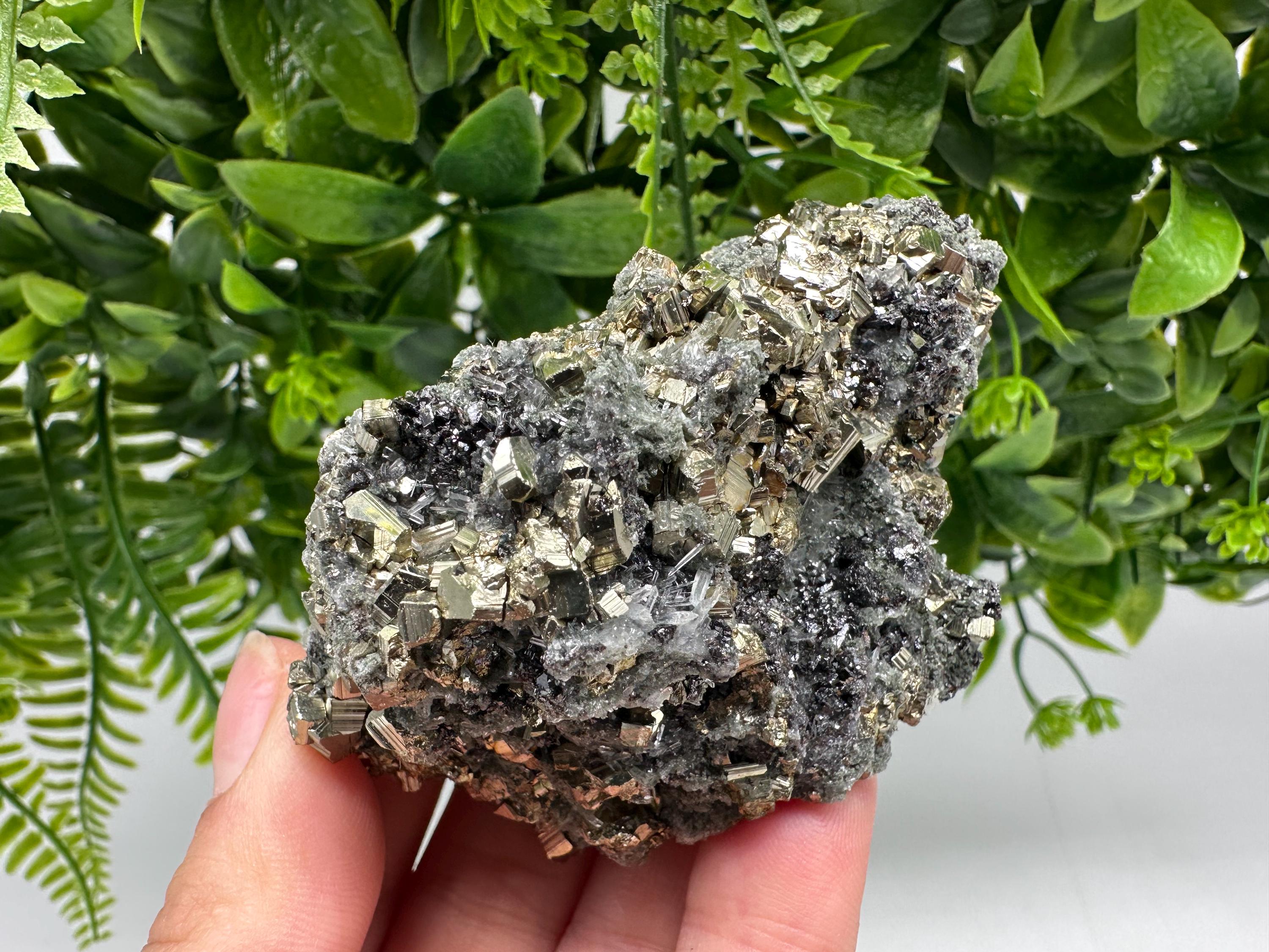 Pyrite on Green Quartz: Rare Mineral Specimen, Borieva Mine