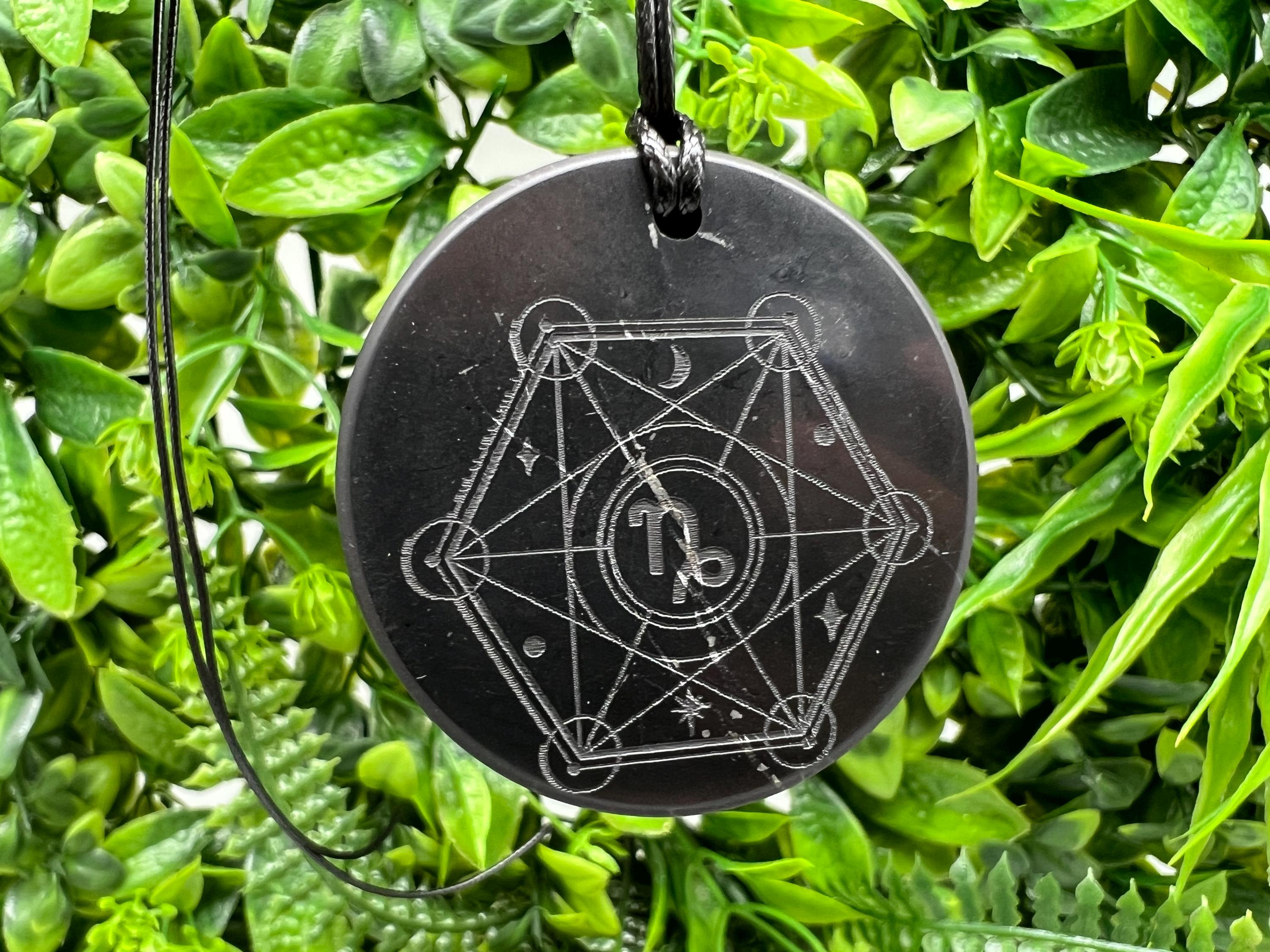 Shungite Capricorn Zodiac Pendant Necklace: EMF Protection Healing Stone